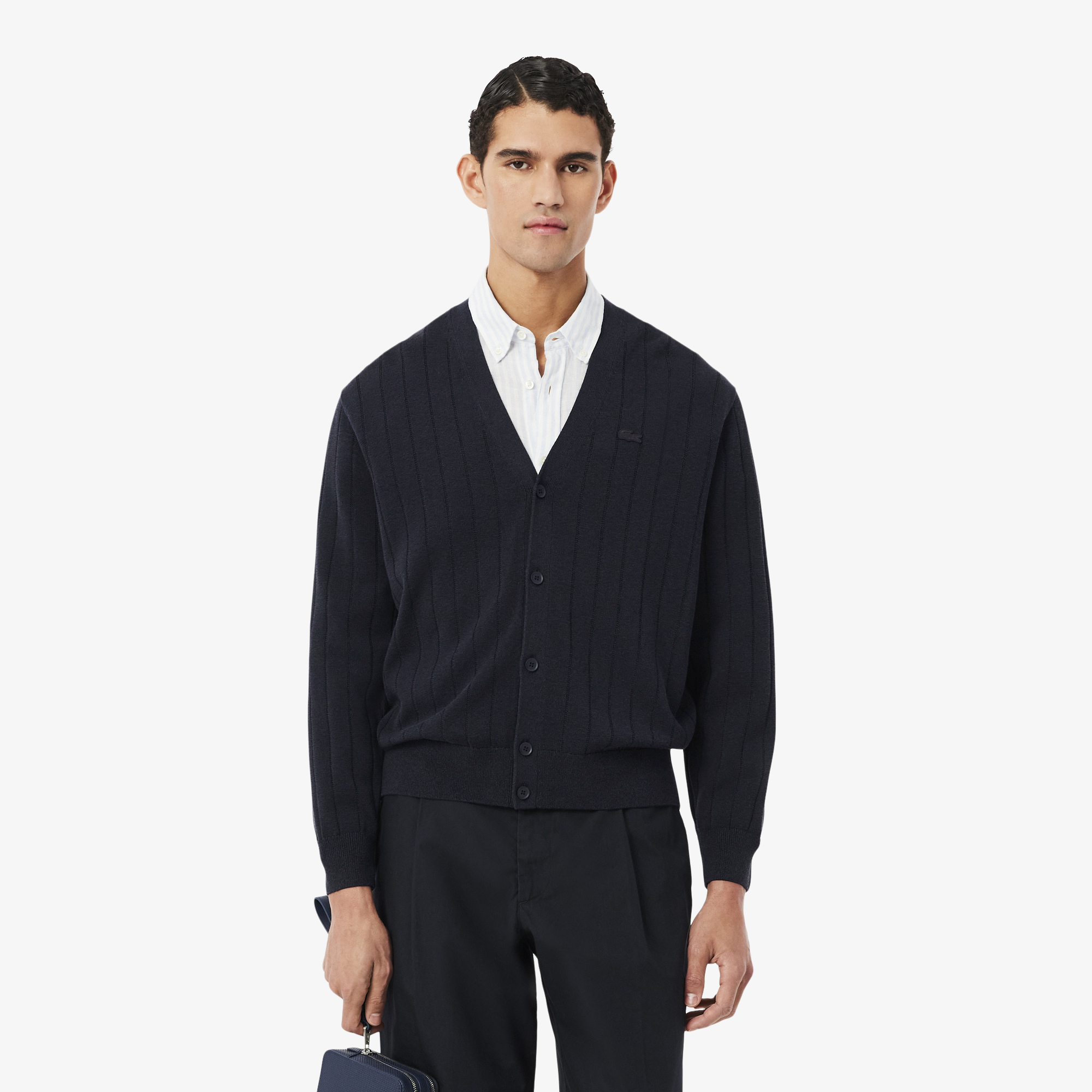 Áo Cardigan Lacoste Nam Dáng Cổ Điển Chất Liệu Pha Cotton Dệt Gân