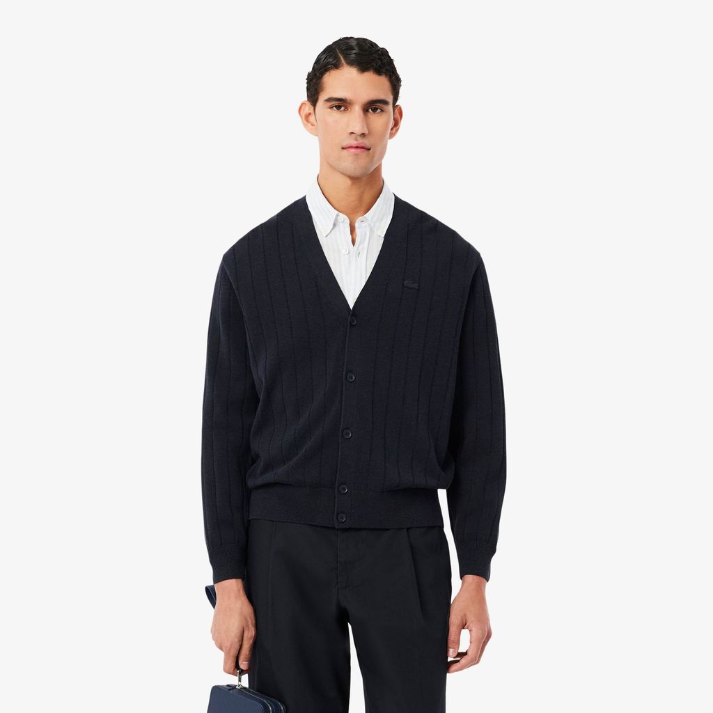 Áo Cardigan Lacoste Nam Dáng Cổ Điển Chất Liệu Pha Cotton Dệt Gân