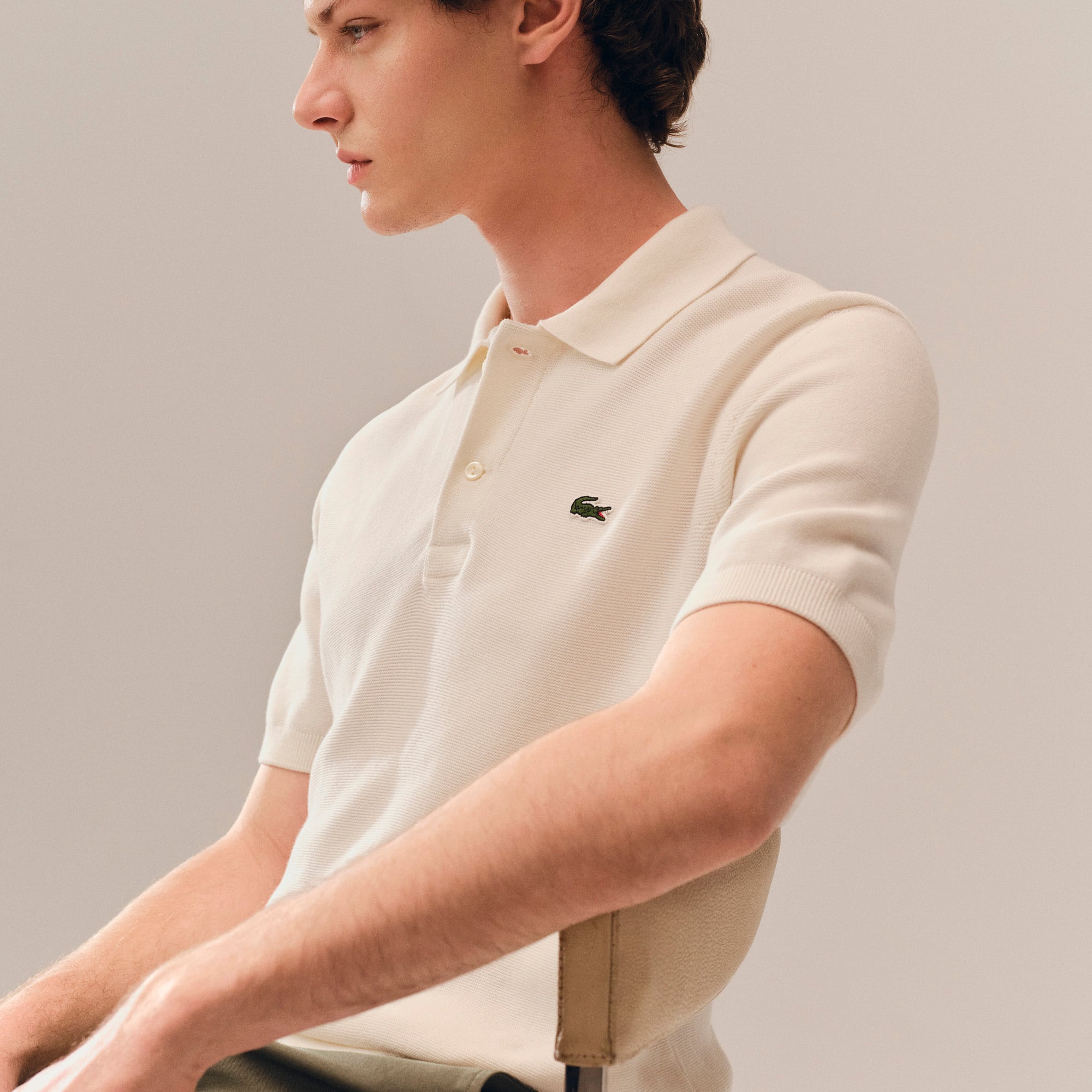 Áo Polo Len Lacoste Nam Dáng Cổ Điển Dệt Kim