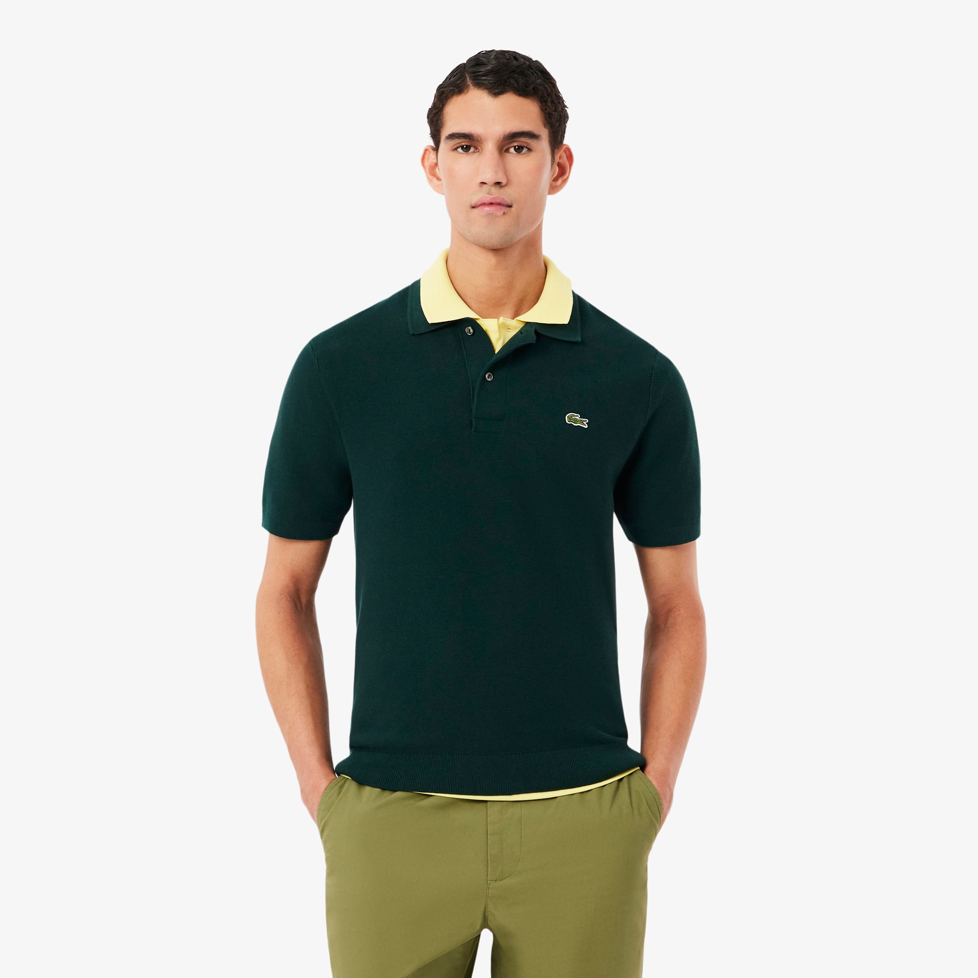 Áo Polo Len Lacoste Nam Dáng Cổ Điển Dệt Kim