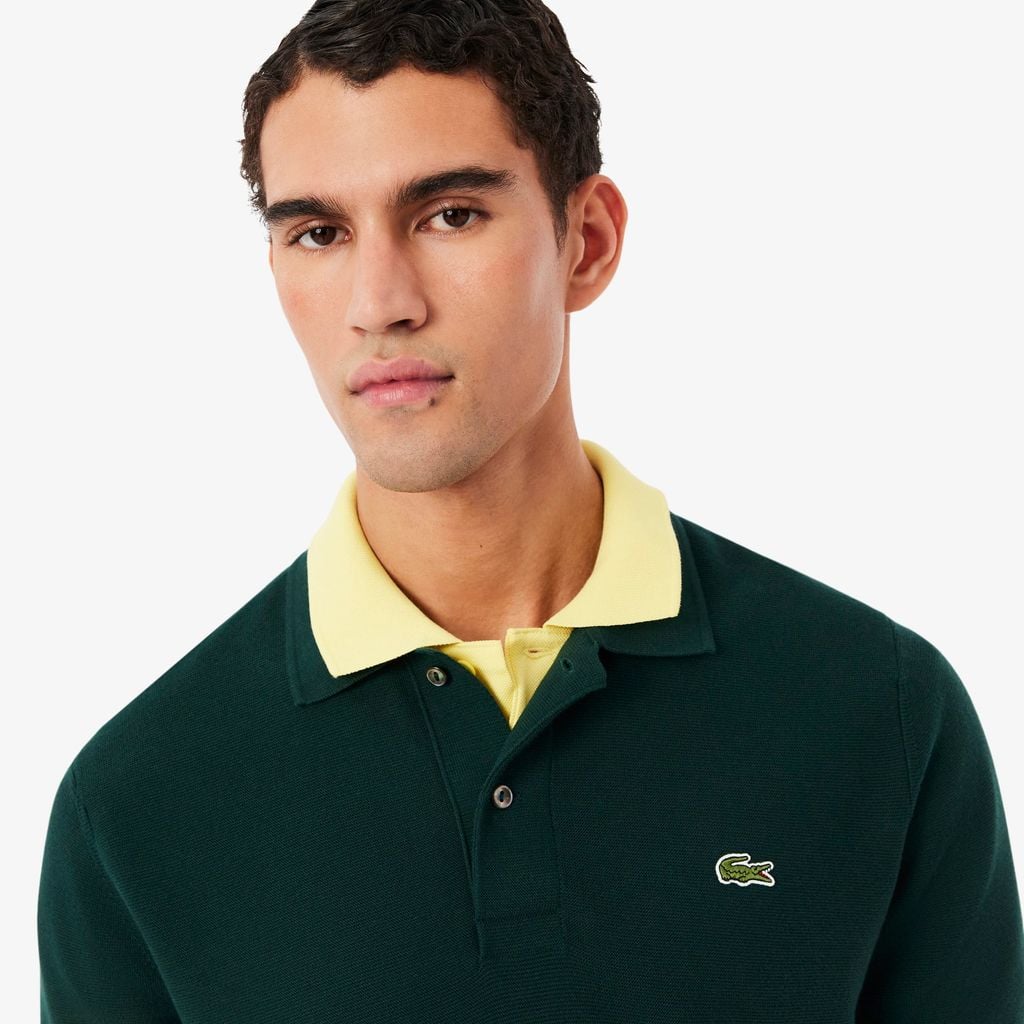 Áo Polo Len Lacoste Nam Dáng Cổ Điển Dệt Kim