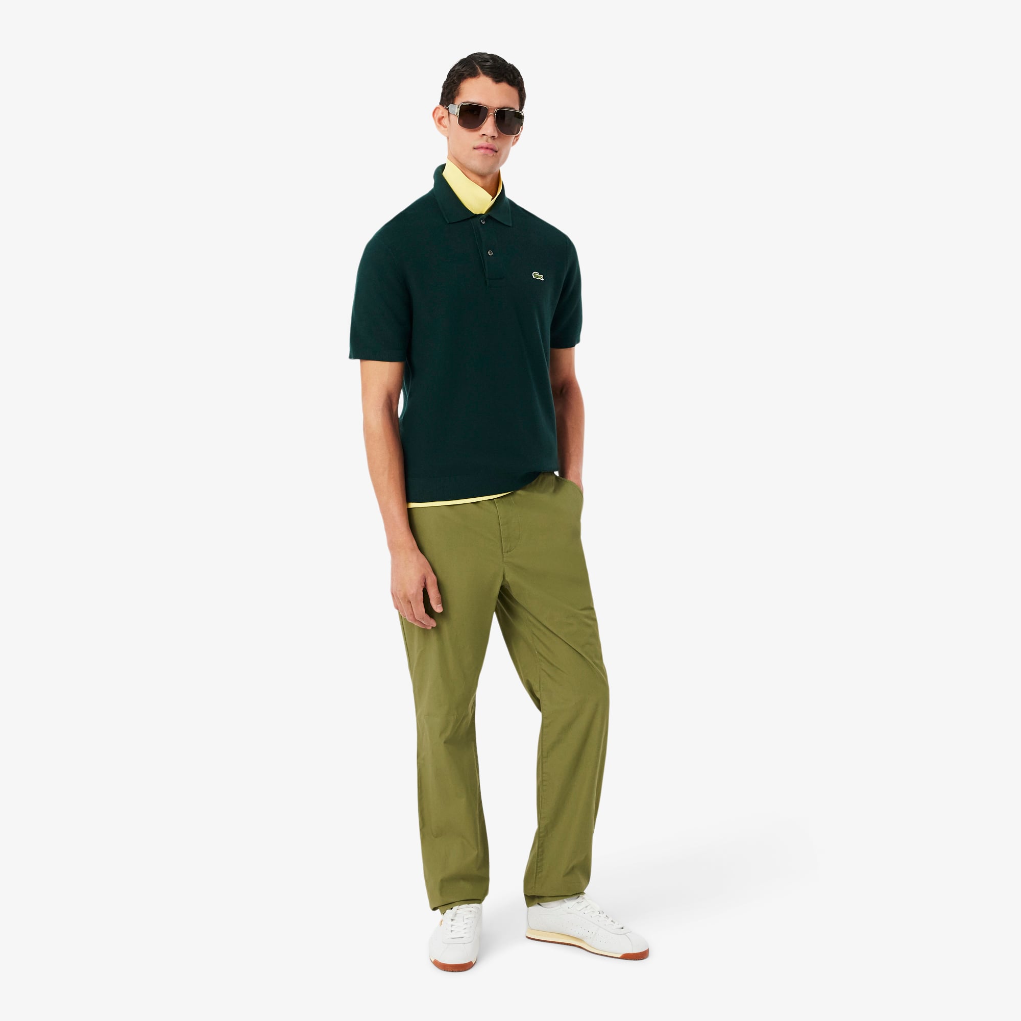 Áo Polo Len Lacoste Nam Dáng Cổ Điển Dệt Kim