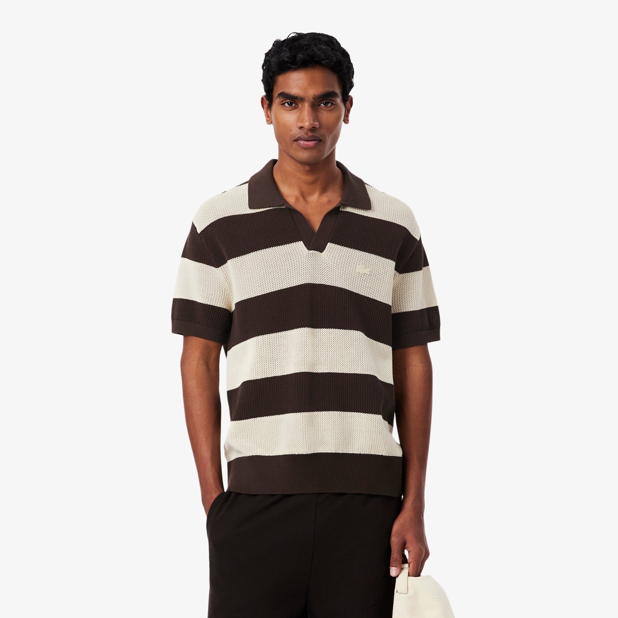 Áo Len Lacoste Nam Dáng Cổ Điển Kẻ Sọc Cổ Polo Tay Ngắn