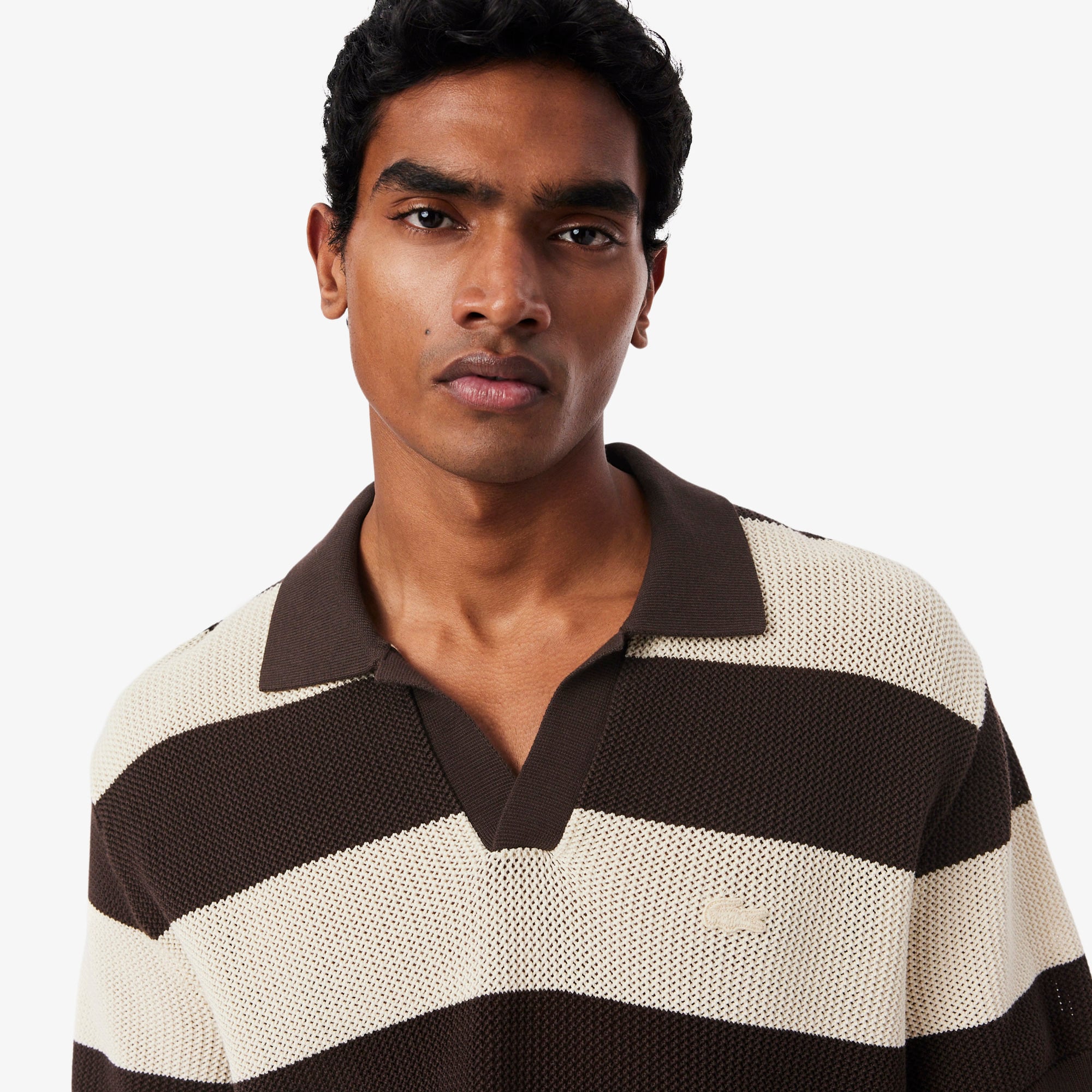 Áo Len Lacoste Nam Dáng Cổ Điển Kẻ Sọc Cổ Polo Tay Ngắn