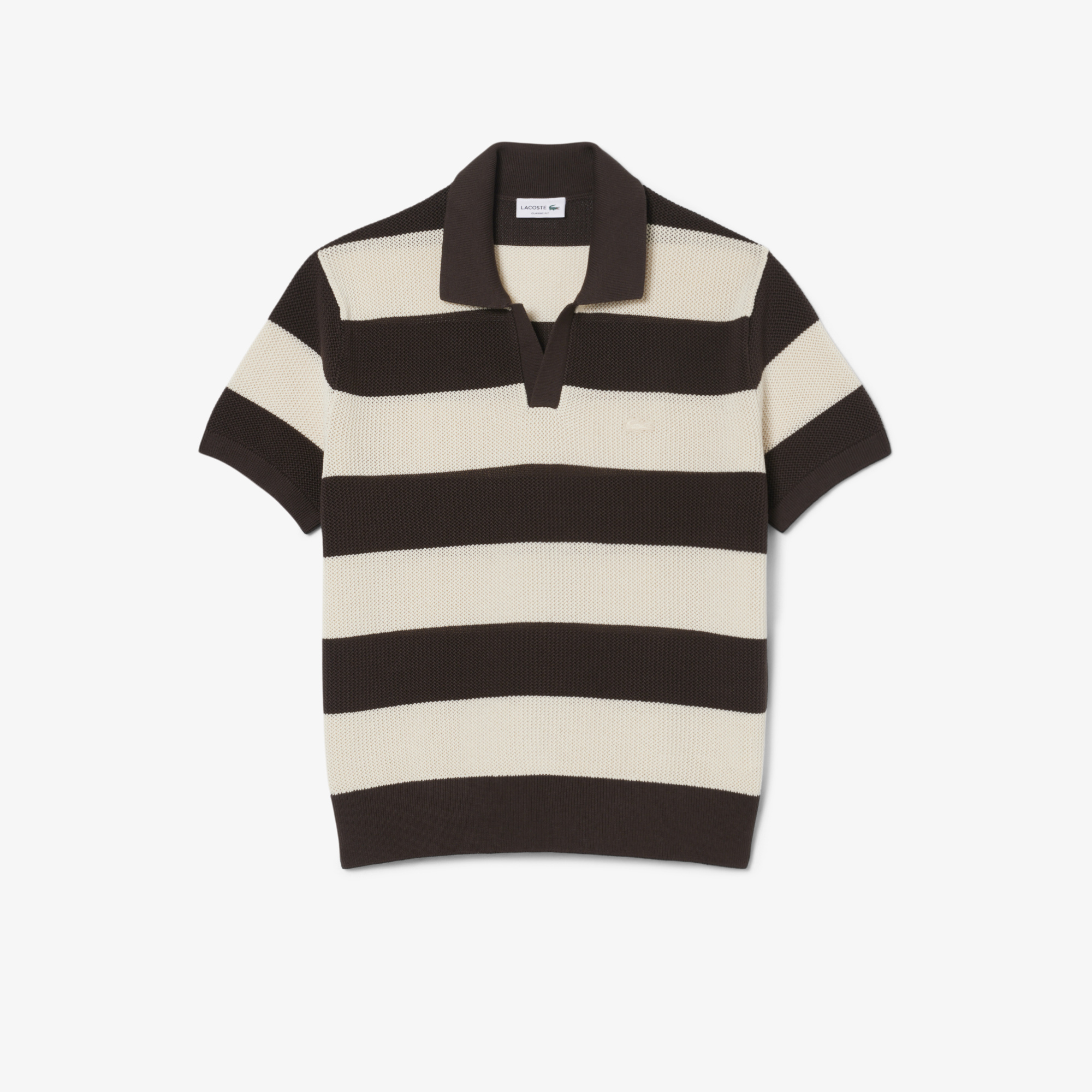 Áo Len Lacoste Nam Dáng Cổ Điển Kẻ Sọc Cổ Polo Tay Ngắn