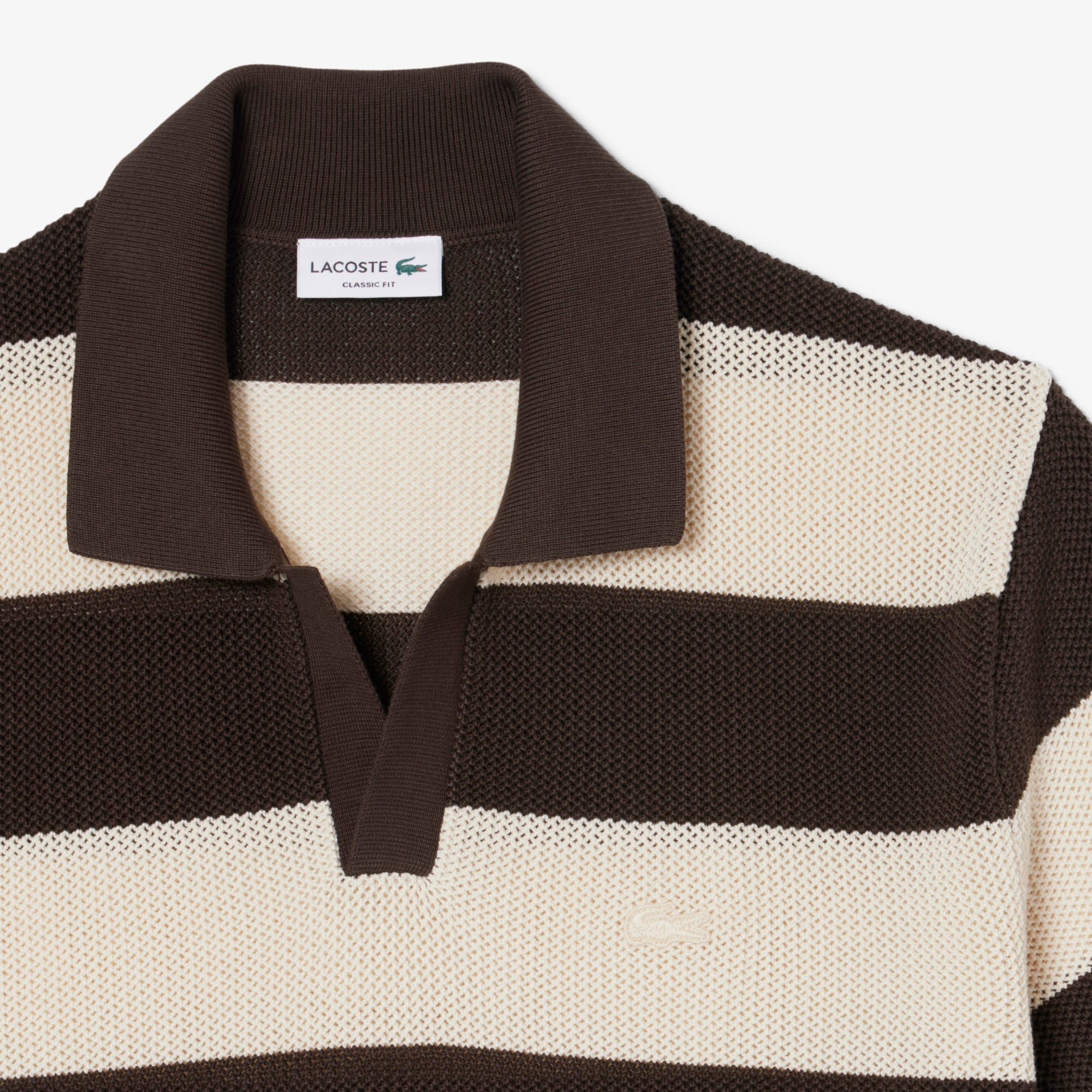 Áo Len Lacoste Nam Dáng Cổ Điển Kẻ Sọc Cổ Polo Tay Ngắn