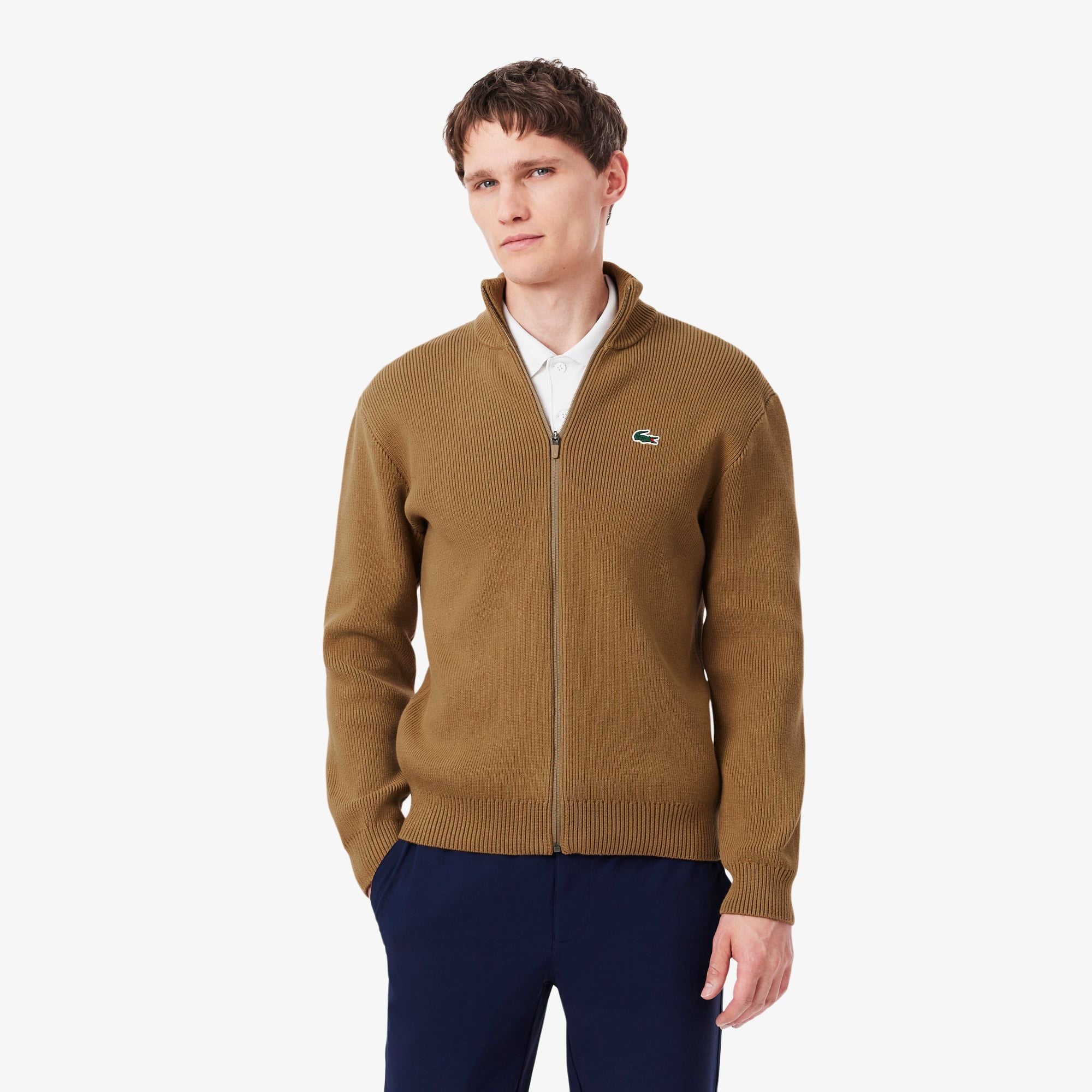 Áo Len Golf Lacoste Nam Dệt Gân Có Khóa Kéo