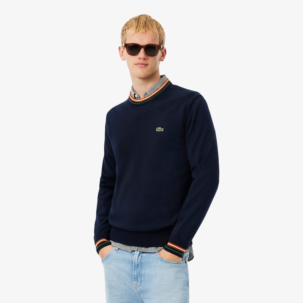 Áo Len Lacoste Nam Dáng Cổ Điển Sọc Chất Liệu Cotton Jersey