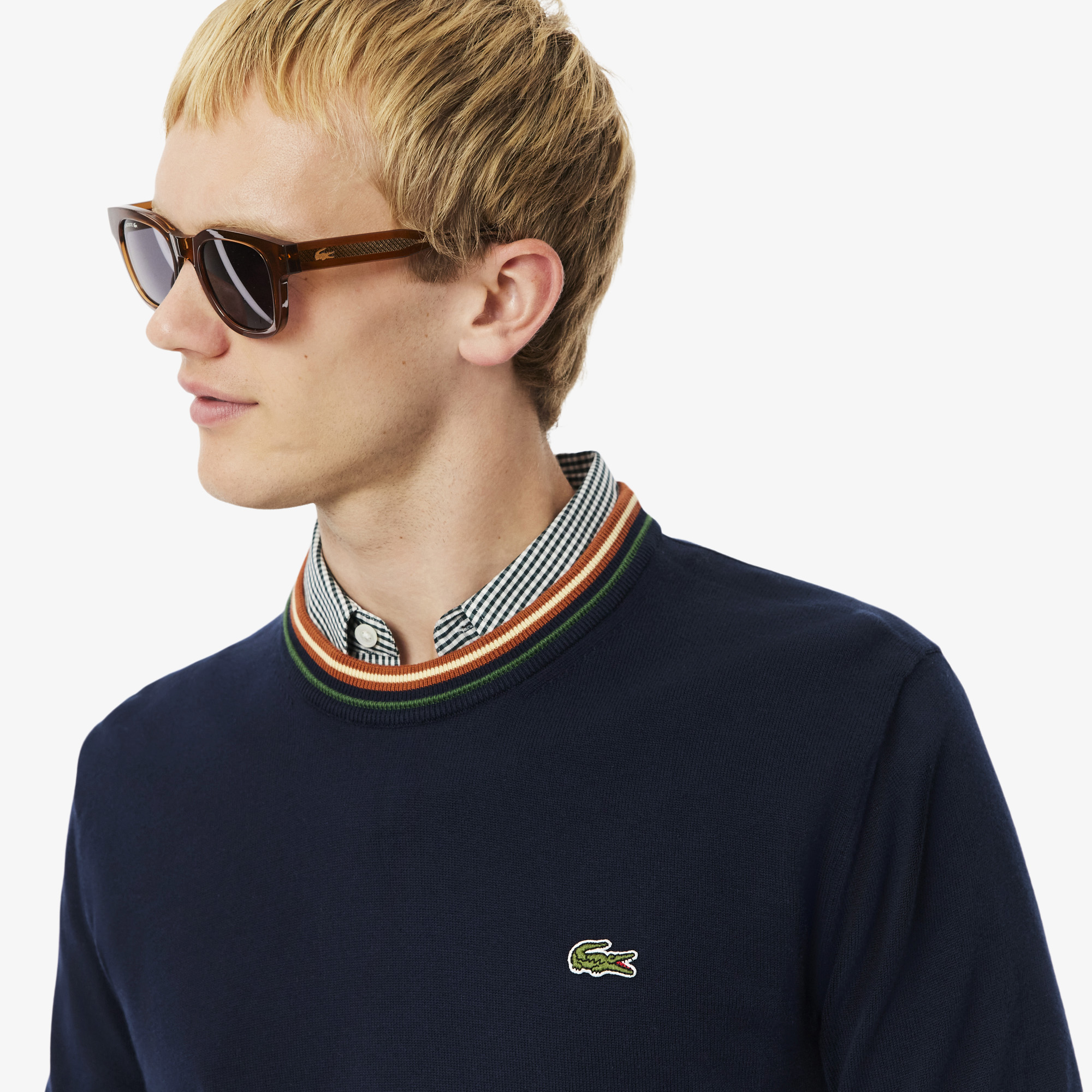 Áo Len Lacoste Nam Dáng Cổ Điển Sọc Chất Liệu Cotton Jersey