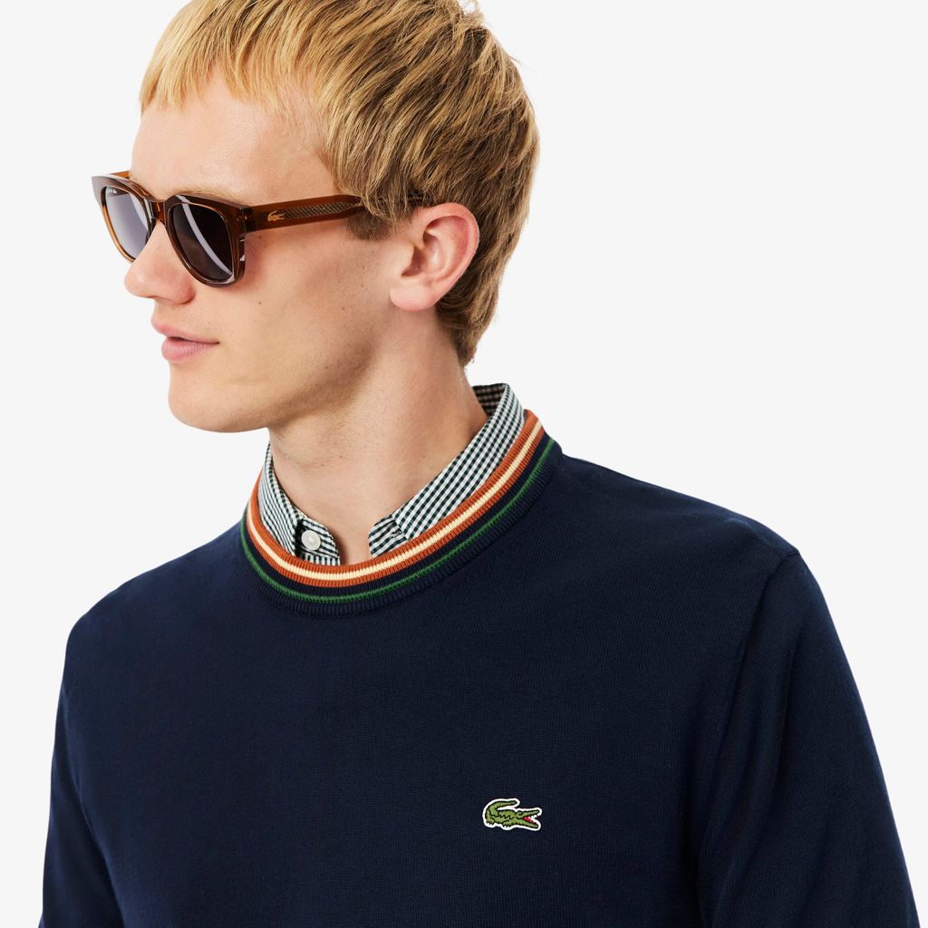 Áo Len Lacoste Nam Dáng Cổ Điển Sọc Chất Liệu Cotton Jersey