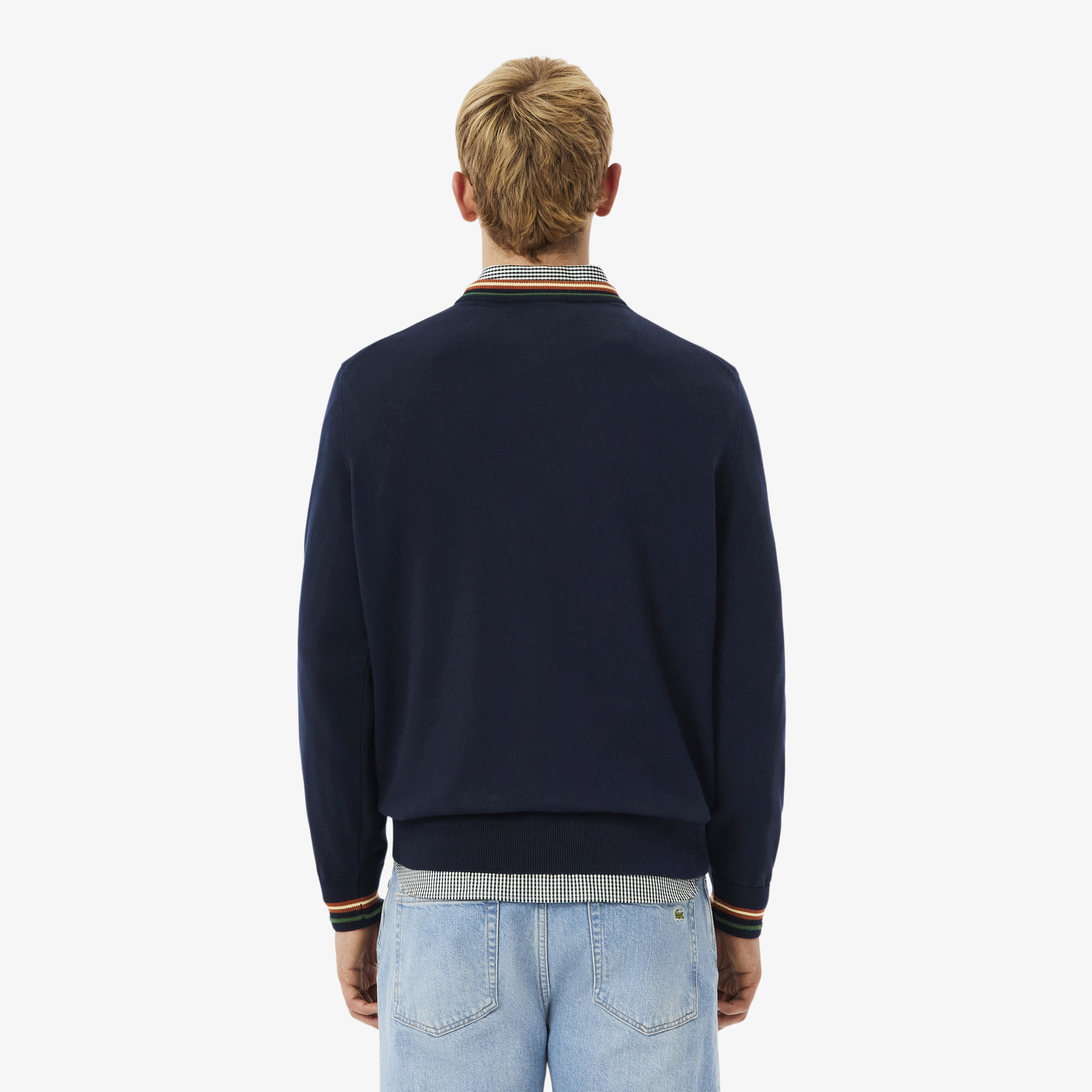 Áo Len Lacoste Nam Dáng Cổ Điển Sọc Chất Liệu Cotton Jersey