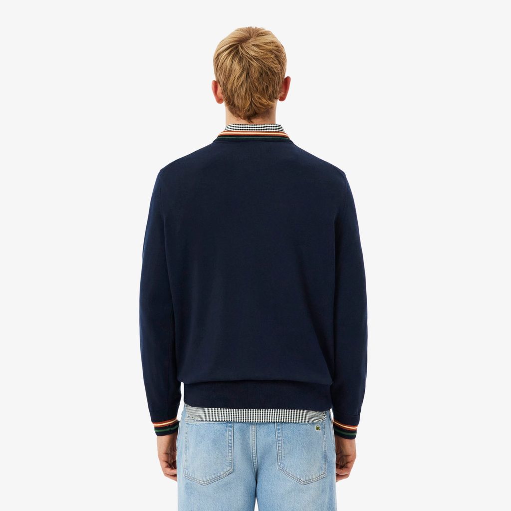 Áo Len Lacoste Nam Dáng Cổ Điển Sọc Chất Liệu Cotton Jersey