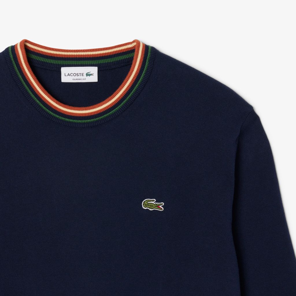 Áo Len Lacoste Nam Dáng Cổ Điển Sọc Chất Liệu Cotton Jersey