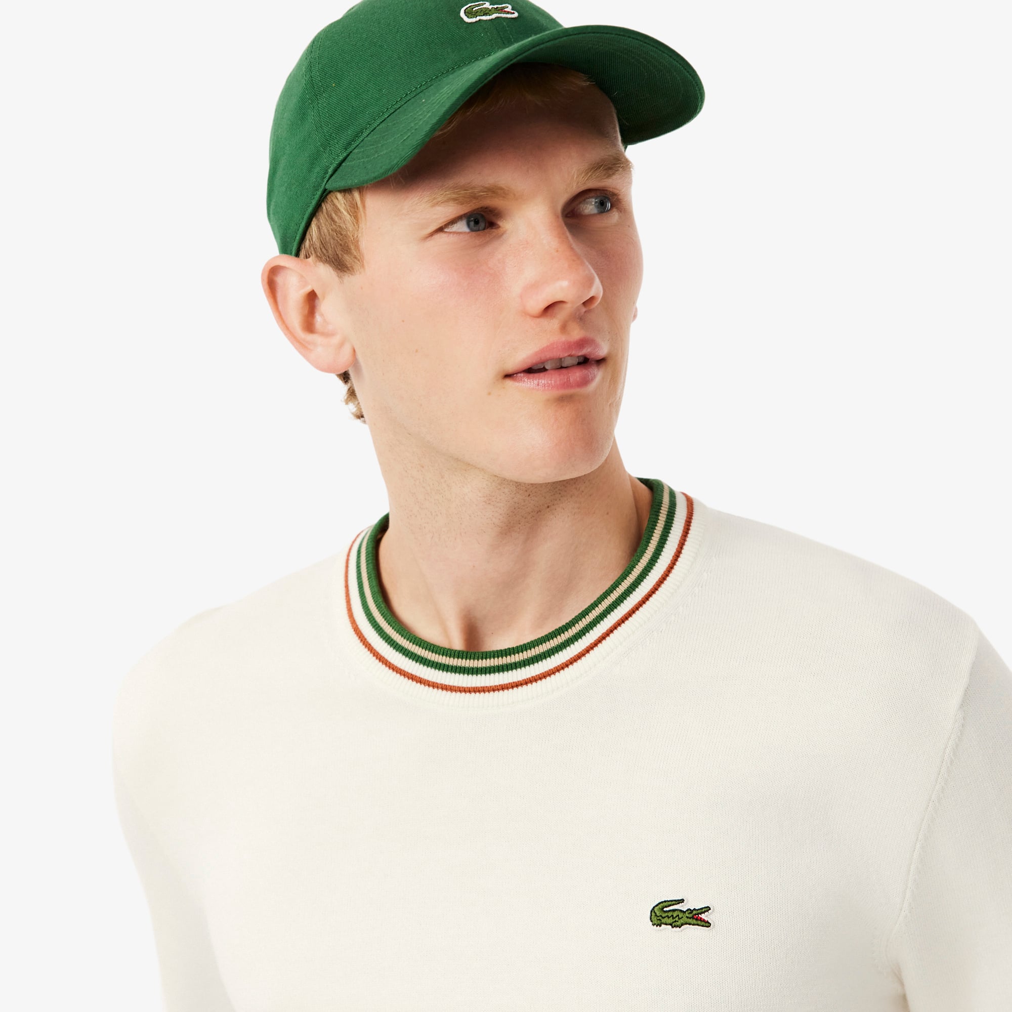 Áo Len Lacoste Nam Dáng Cổ Điển Sọc Chất Liệu Cotton Jersey