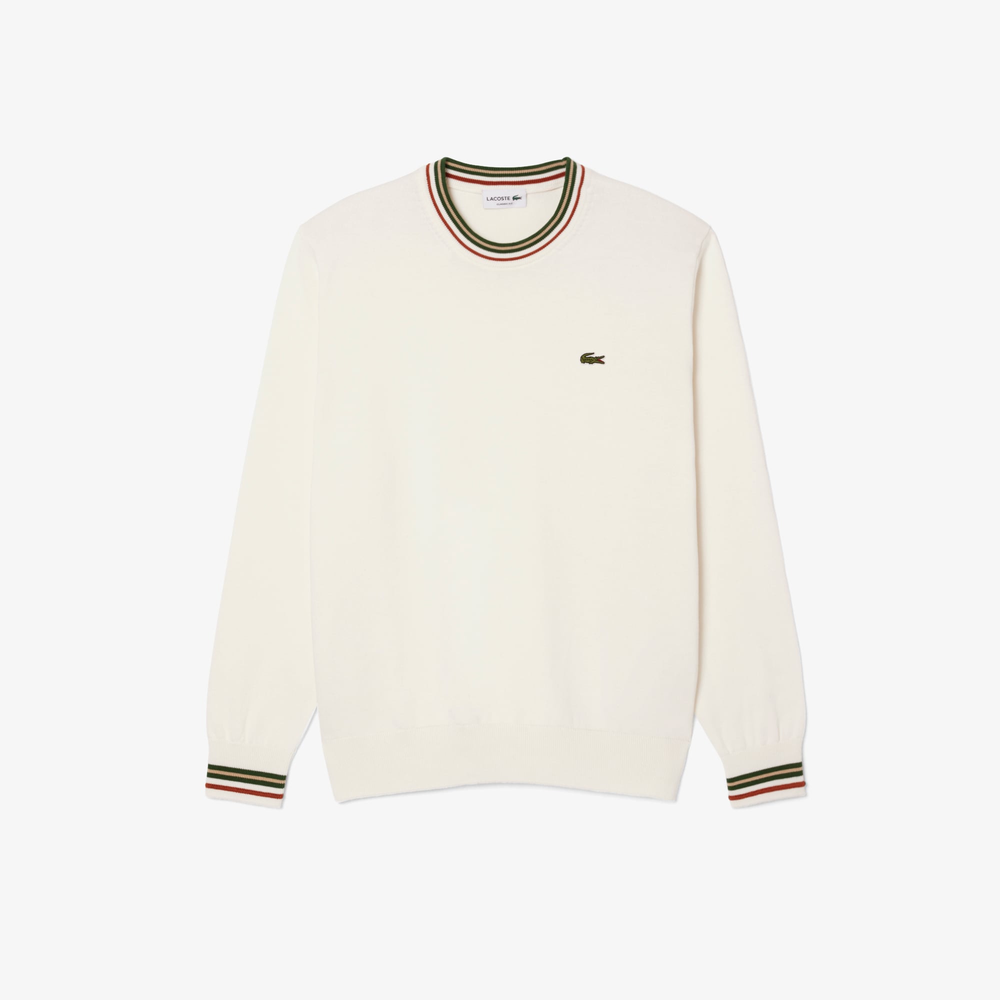 Áo Len Lacoste Nam Dáng Cổ Điển Sọc Chất Liệu Cotton Jersey