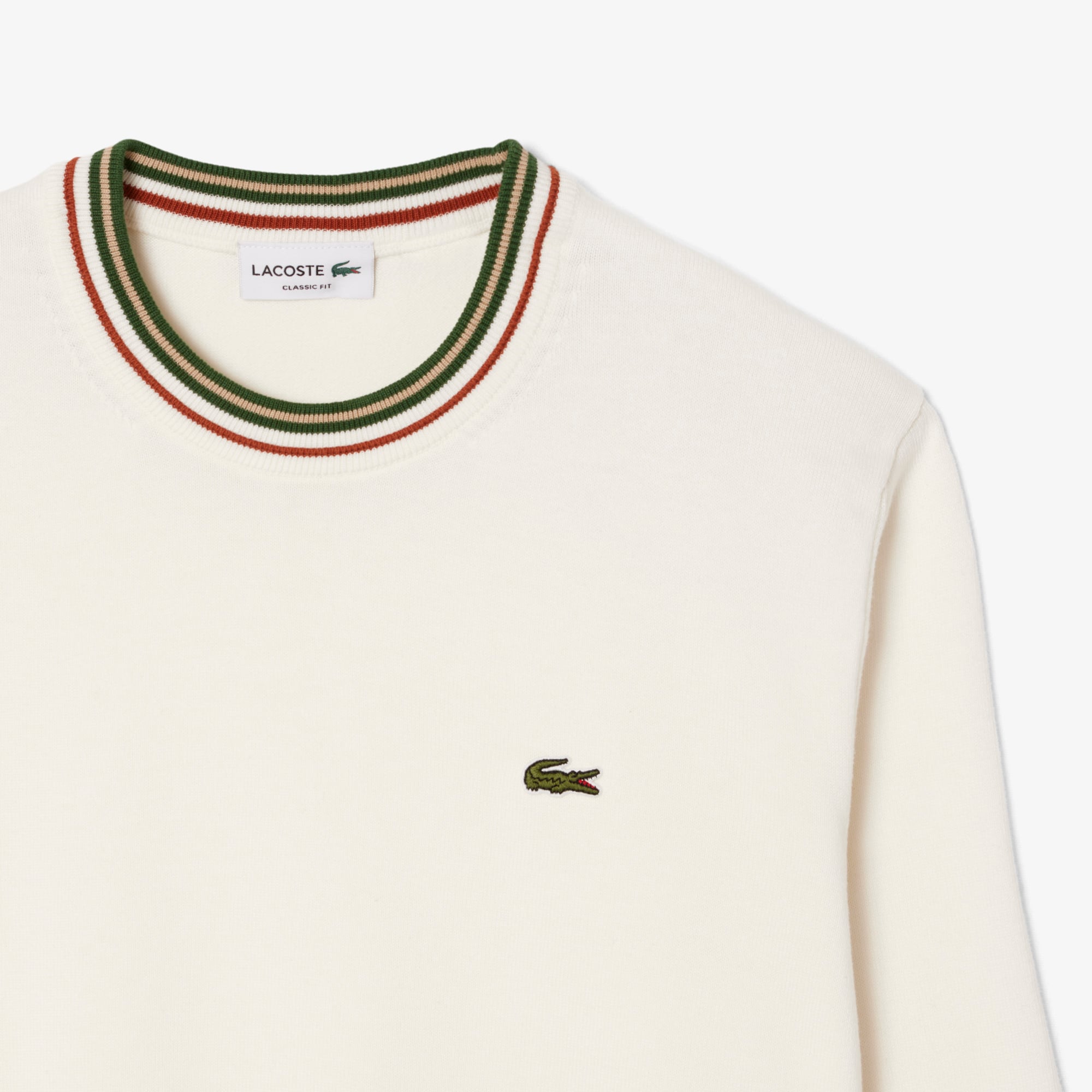 Áo Len Lacoste Nam Dáng Cổ Điển Sọc Chất Liệu Cotton Jersey