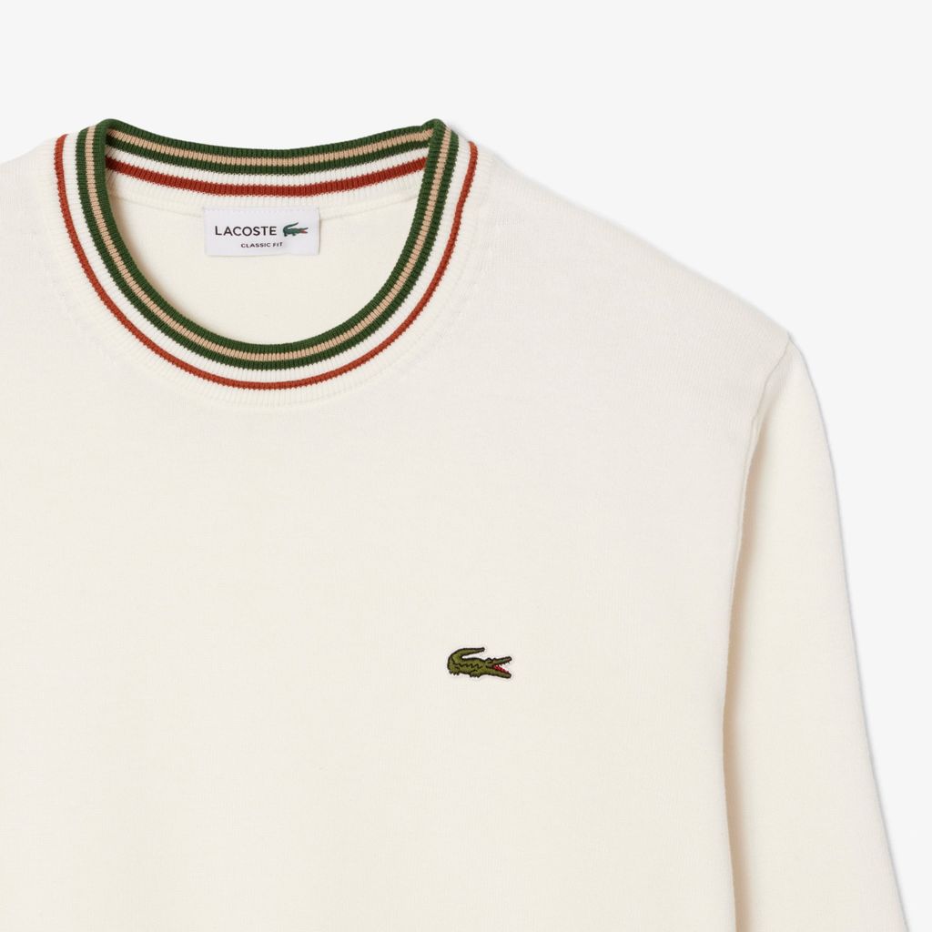 Áo Len Lacoste Nam Dáng Cổ Điển Sọc Chất Liệu Cotton Jersey