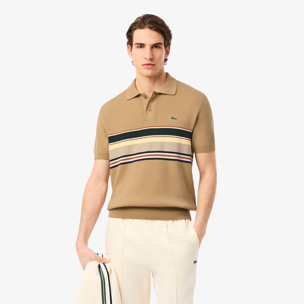 Áo Len Polo Lacoste Nam Dáng Cổ Điển Sọc Sản Xuất Tại Pháp