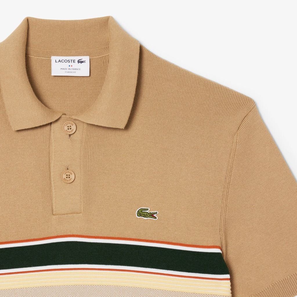 Áo Len Polo Lacoste Nam Dáng Cổ Điển Sọc Sản Xuất Tại Pháp