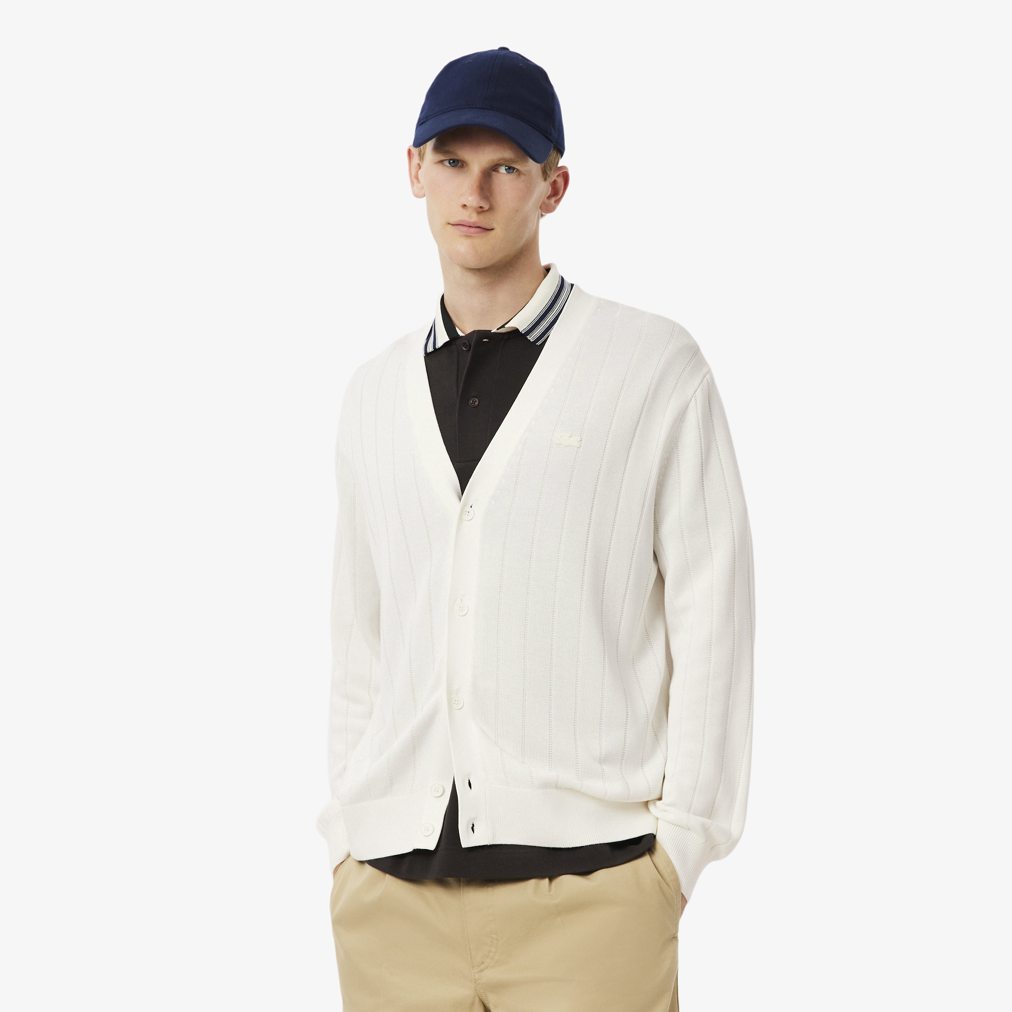 Áo Cardigan Lacoste Nam Dáng Cổ Điển Dệt Kim Gân Dáng Rủ