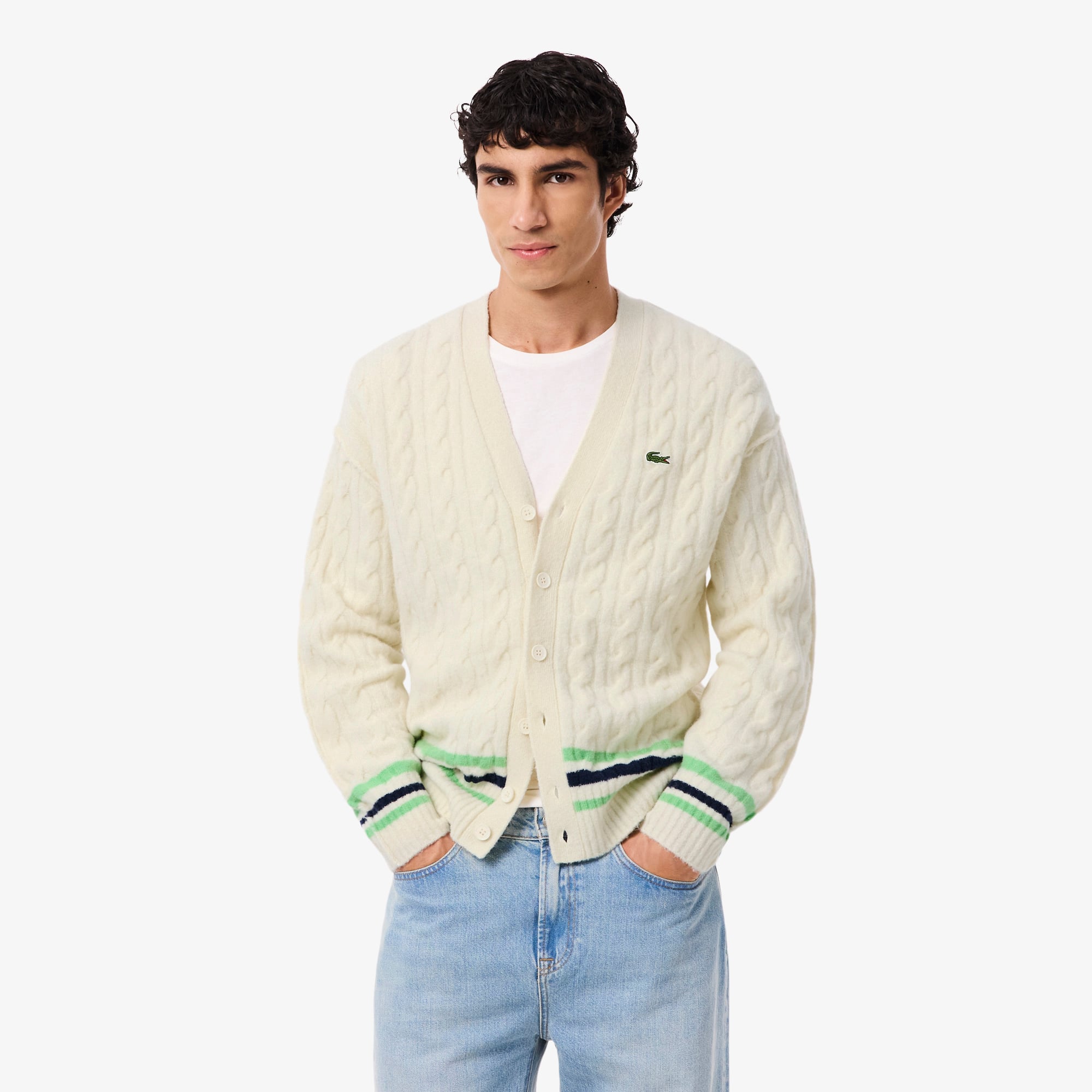 Áo Cardigan Lacoste Nam Dáng Rộng Dệt Kim