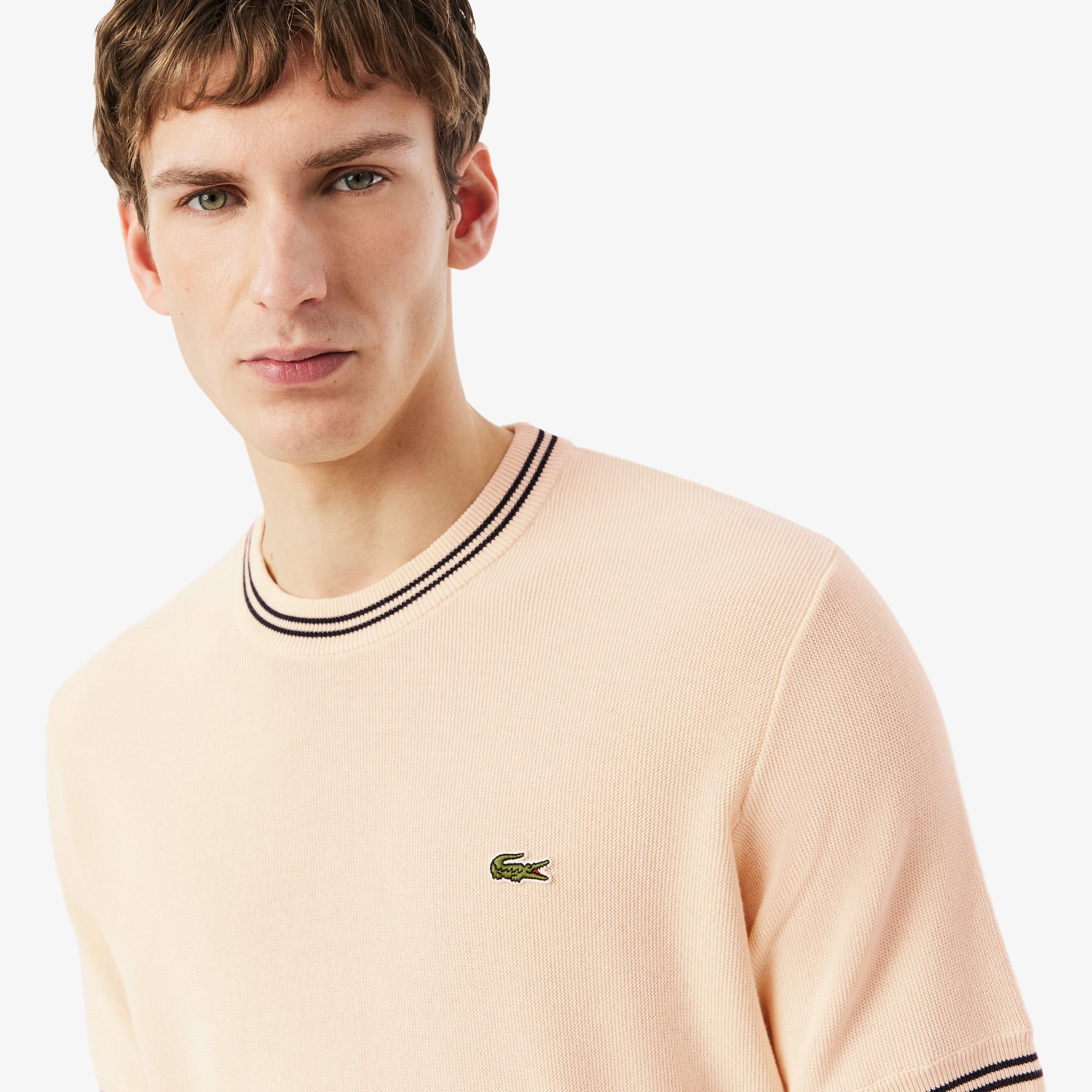 Áo Len Lacoste Nam Dáng Cổ Điển Dệt Kim Có Họa Tiết Sọc