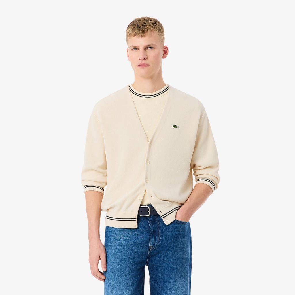 Áo Cardigan Lacoste Nam Dáng Rộng Chất Liệu Cotton Chi Tiết Kẻ Sọc