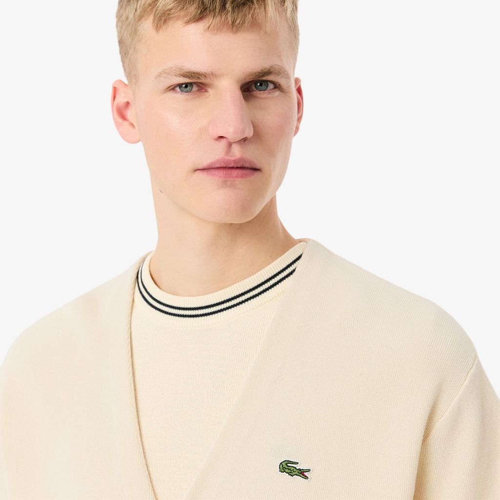 Áo Cardigan Lacoste Nam Dáng Rộng Chất Liệu Cotton Chi Tiết Kẻ Sọc