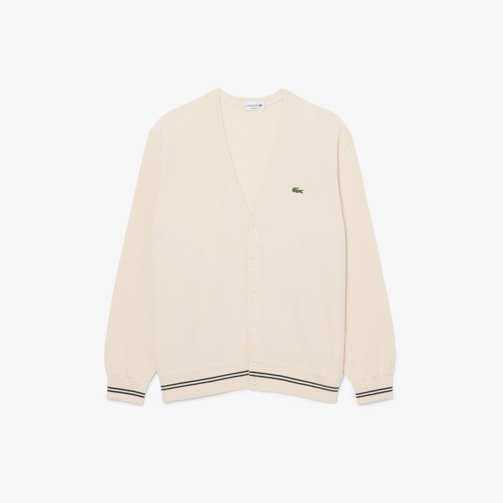 Áo Cardigan Lacoste Nam Dáng Rộng Chất Liệu Cotton Chi Tiết Kẻ Sọc