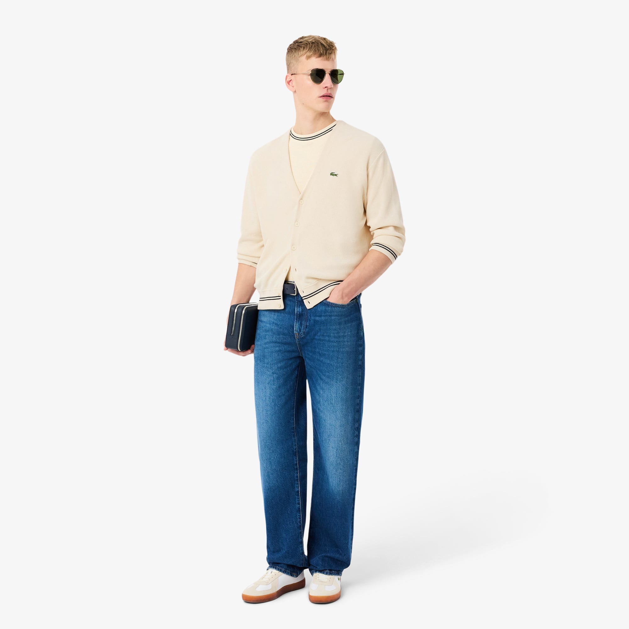 Áo Cardigan Lacoste Nam Dáng Rộng Chất Liệu Cotton Chi Tiết Kẻ Sọc