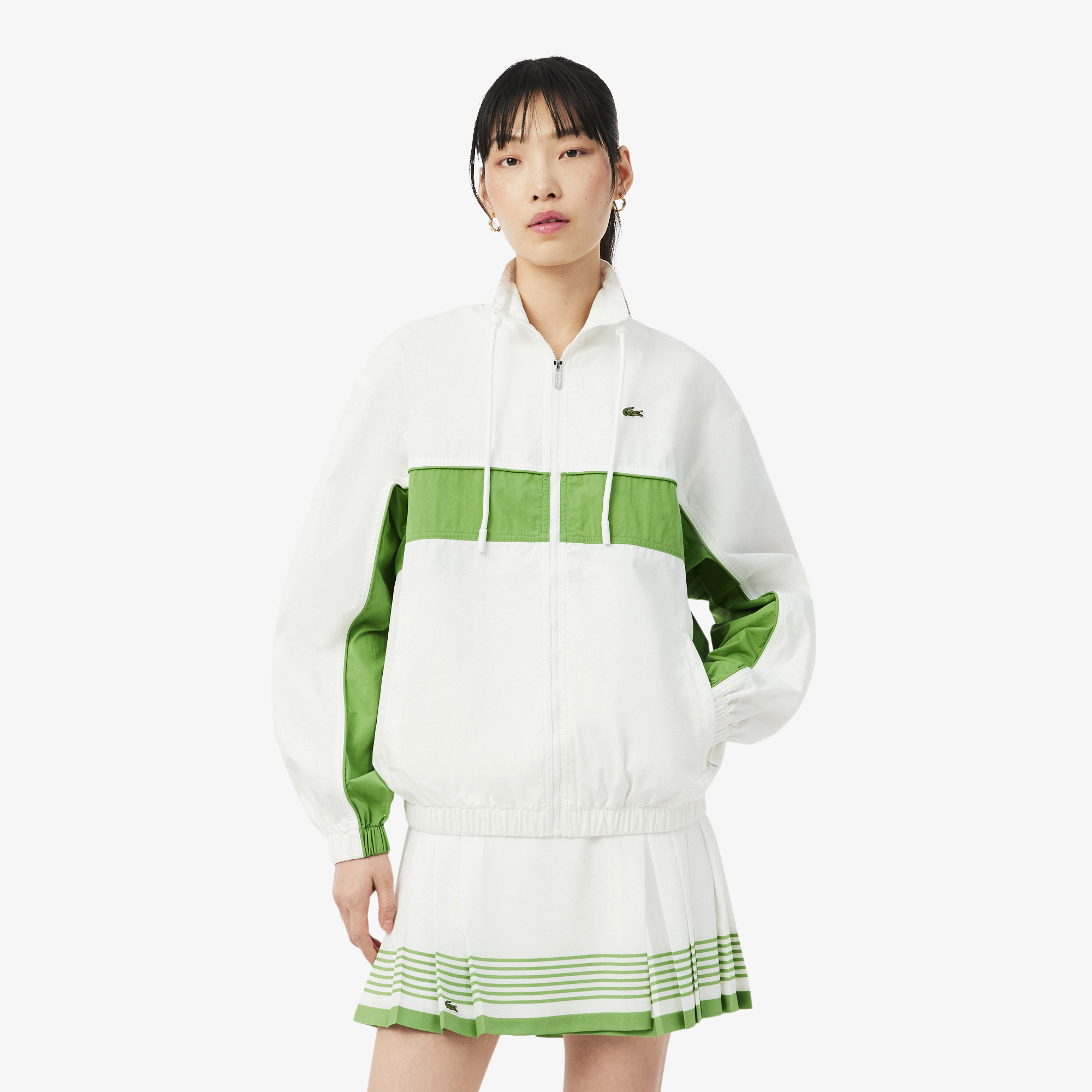 Áo Khoác Lacoste Nữ Dáng Rộng Chất Liệu Cotton Twill Có Khóa Kéo