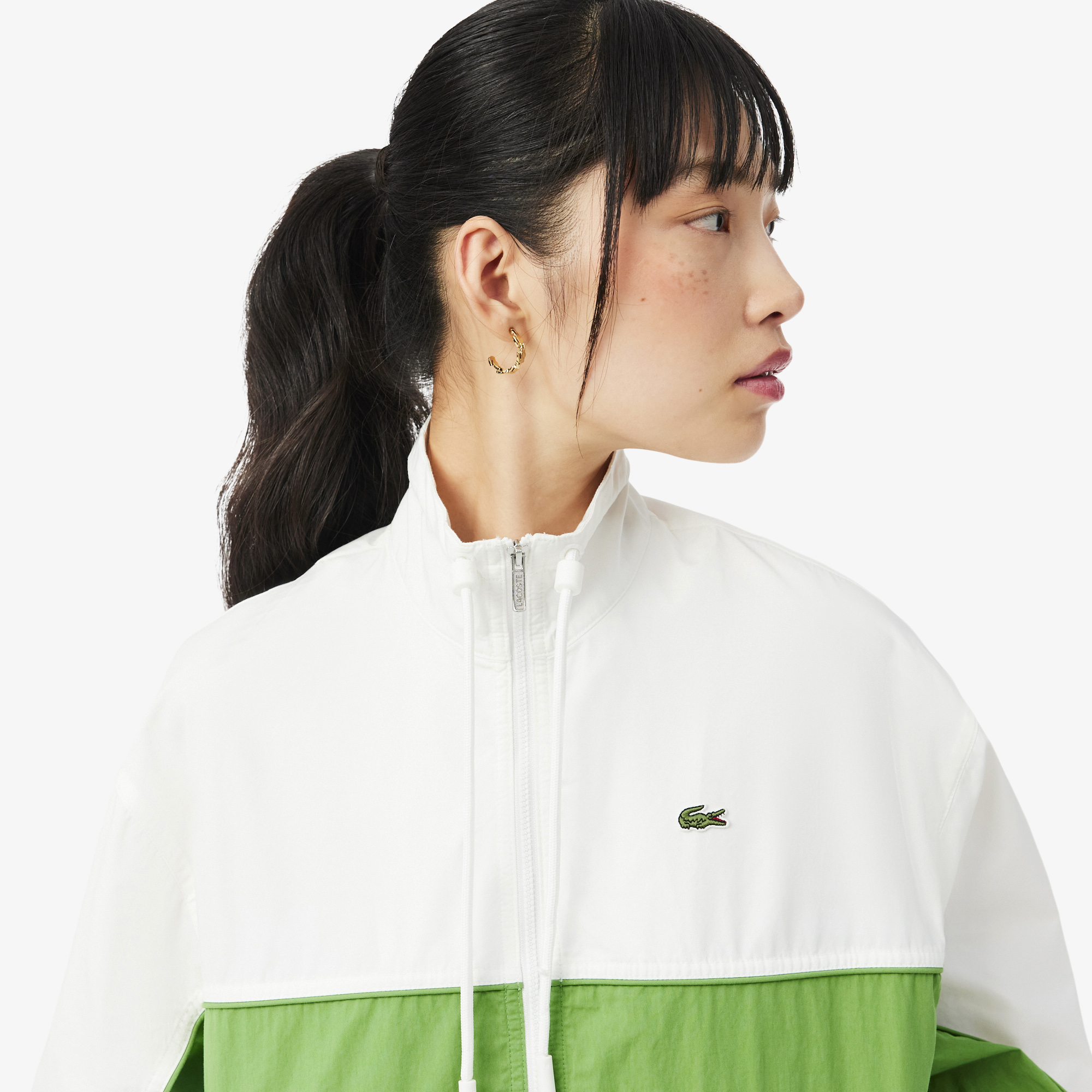 Áo Khoác Lacoste Nữ Dáng Rộng Chất Liệu Cotton Twill Có Khóa Kéo