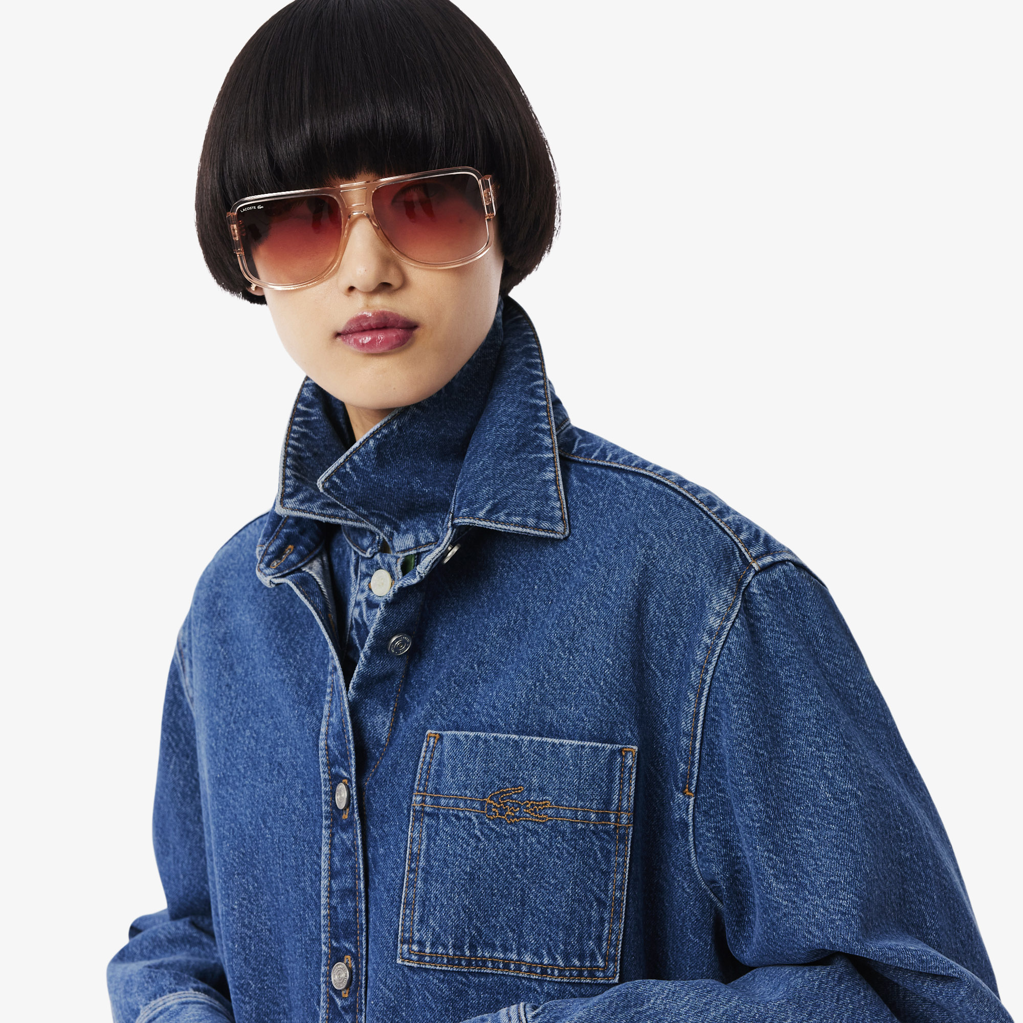 Áo Khoác Lacoste Nữ Dáng Rộng Chất Liệu Denim