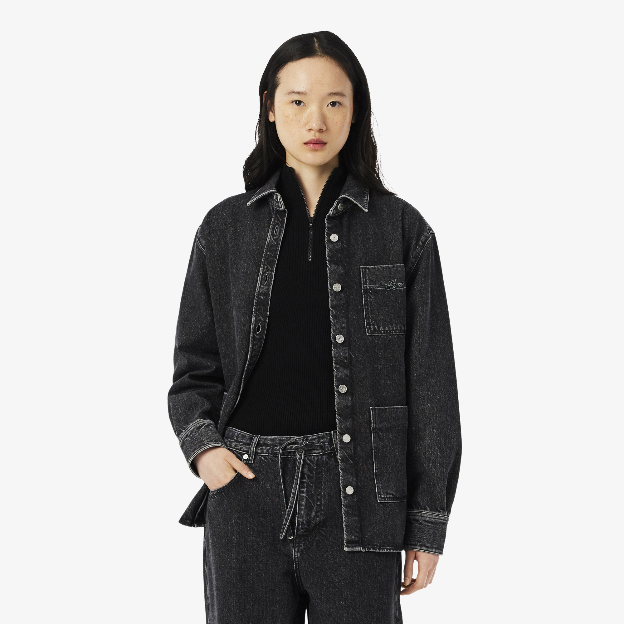 Áo Khoác Lacoste Nữ Dáng Rộng Chất Liệu Denim