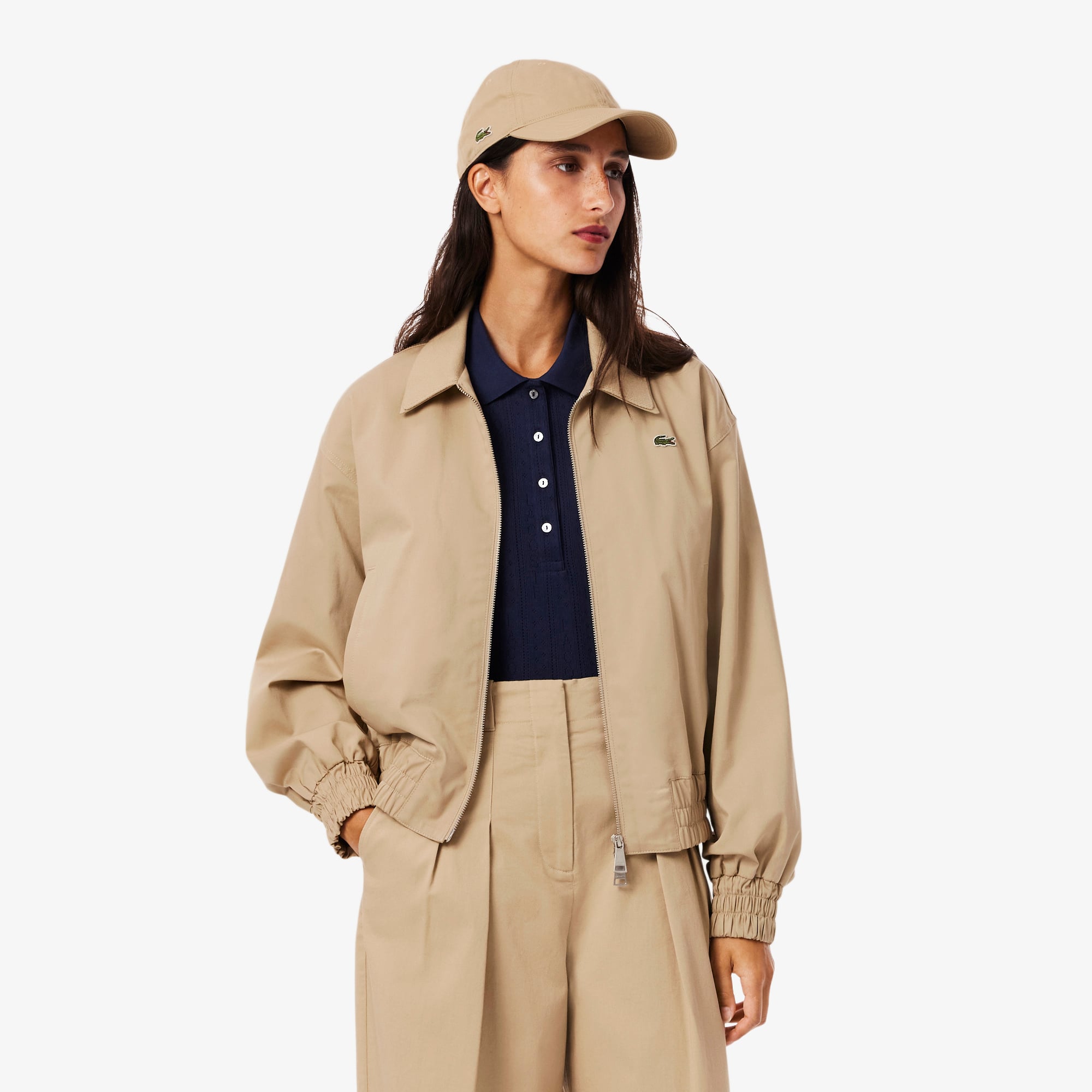Áo Khoác Lacoste Nữ Gabardine Co Giãn Cổ Đôi