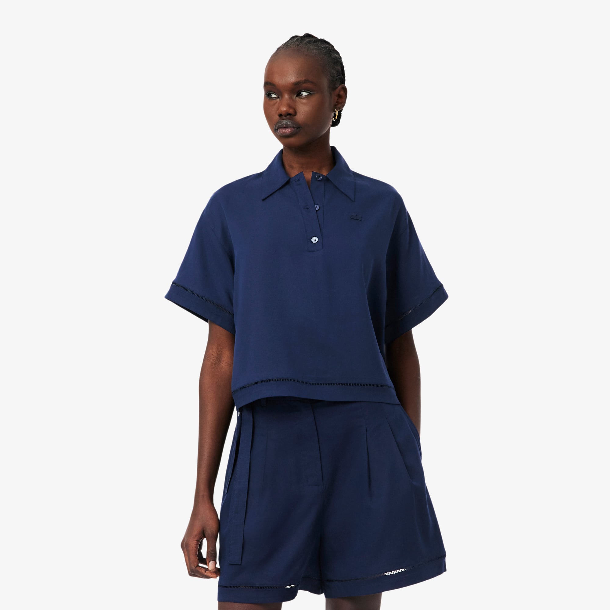 Áo Polo Lacoste Nữ Dáng Oversize Chất Liệu Twill Mềm Mại