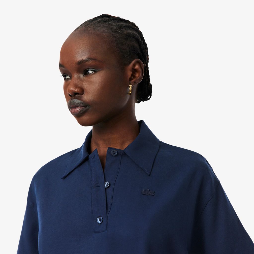 Áo Polo Lacoste Nữ Dáng Oversize Chất Liệu Twill Mềm Mại