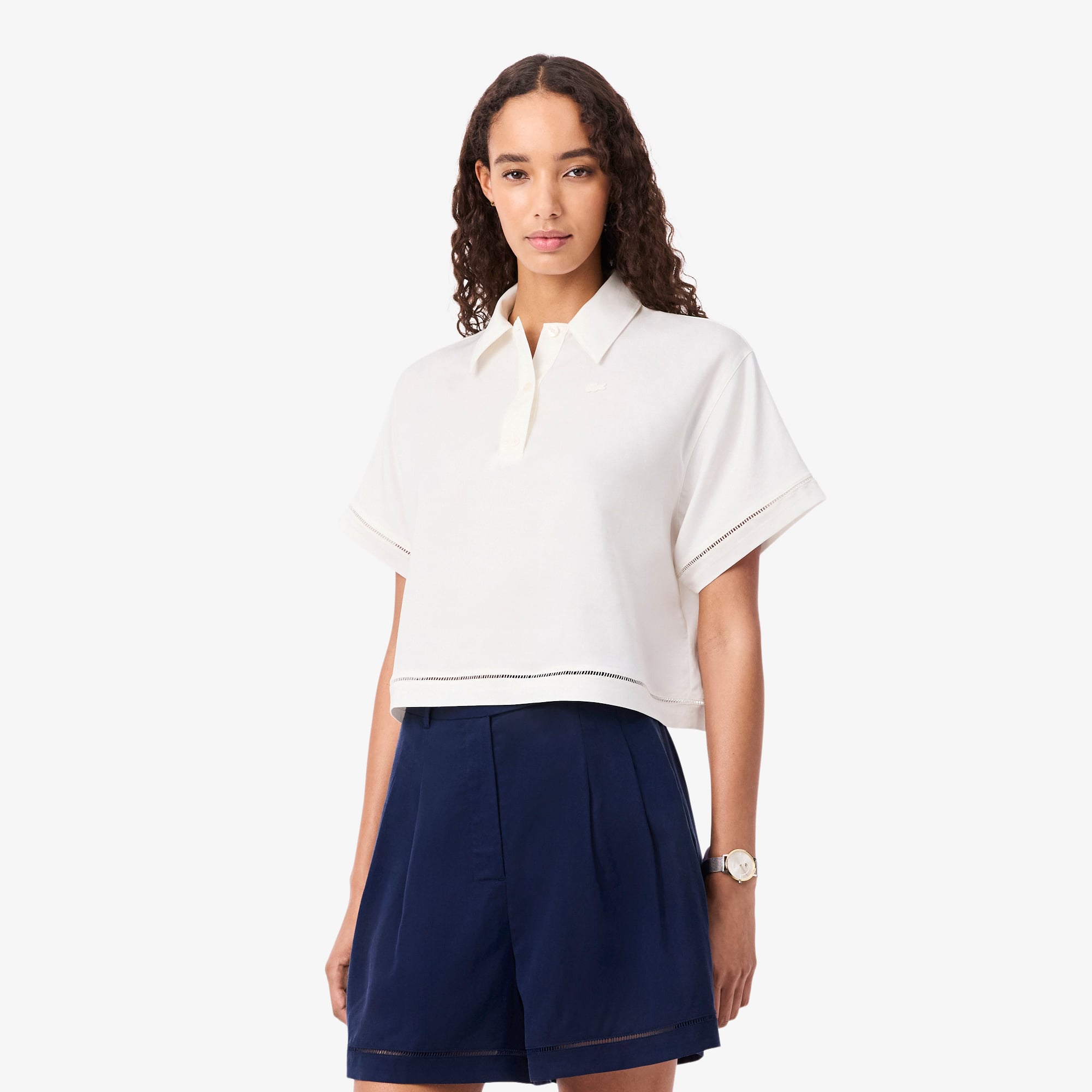 Áo Polo Lacoste Nữ Dáng Oversize Chất Liệu Twill Mềm Mại