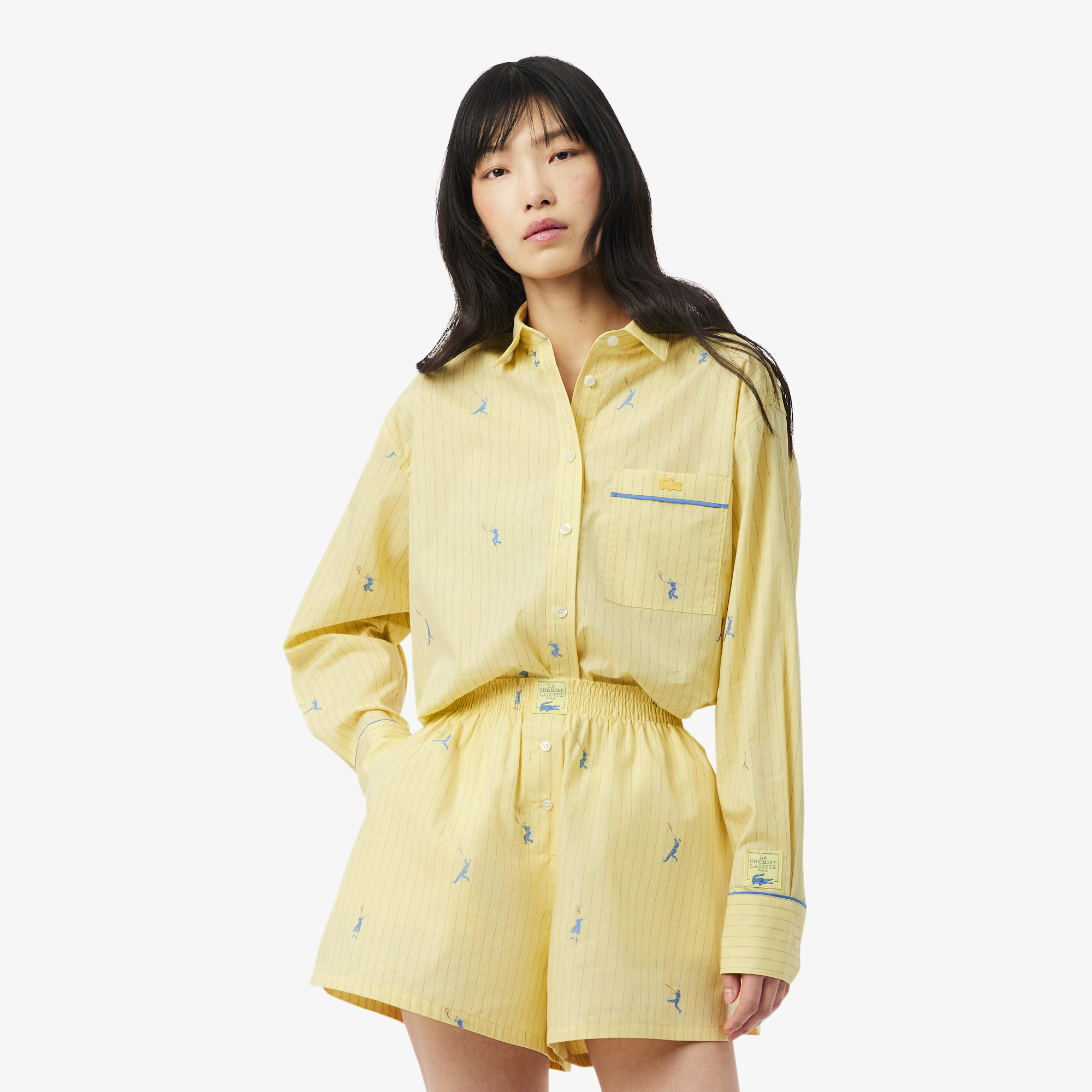 Áo Sơ Mi Lacoste Nữ Dáng Oversize Họa Tiết Dệt Nổi