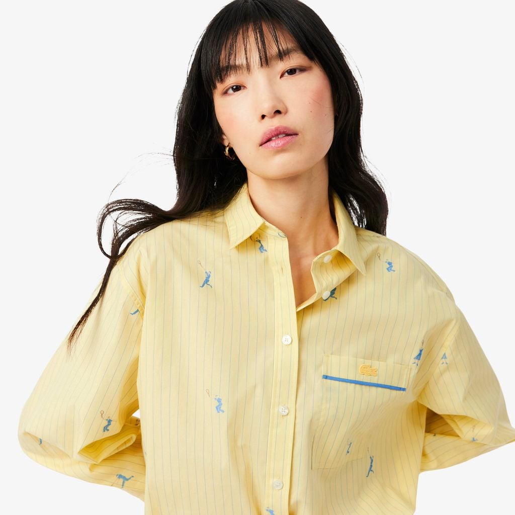 Áo Sơ Mi Lacoste Nữ Dáng Oversize Họa Tiết Dệt Nổi