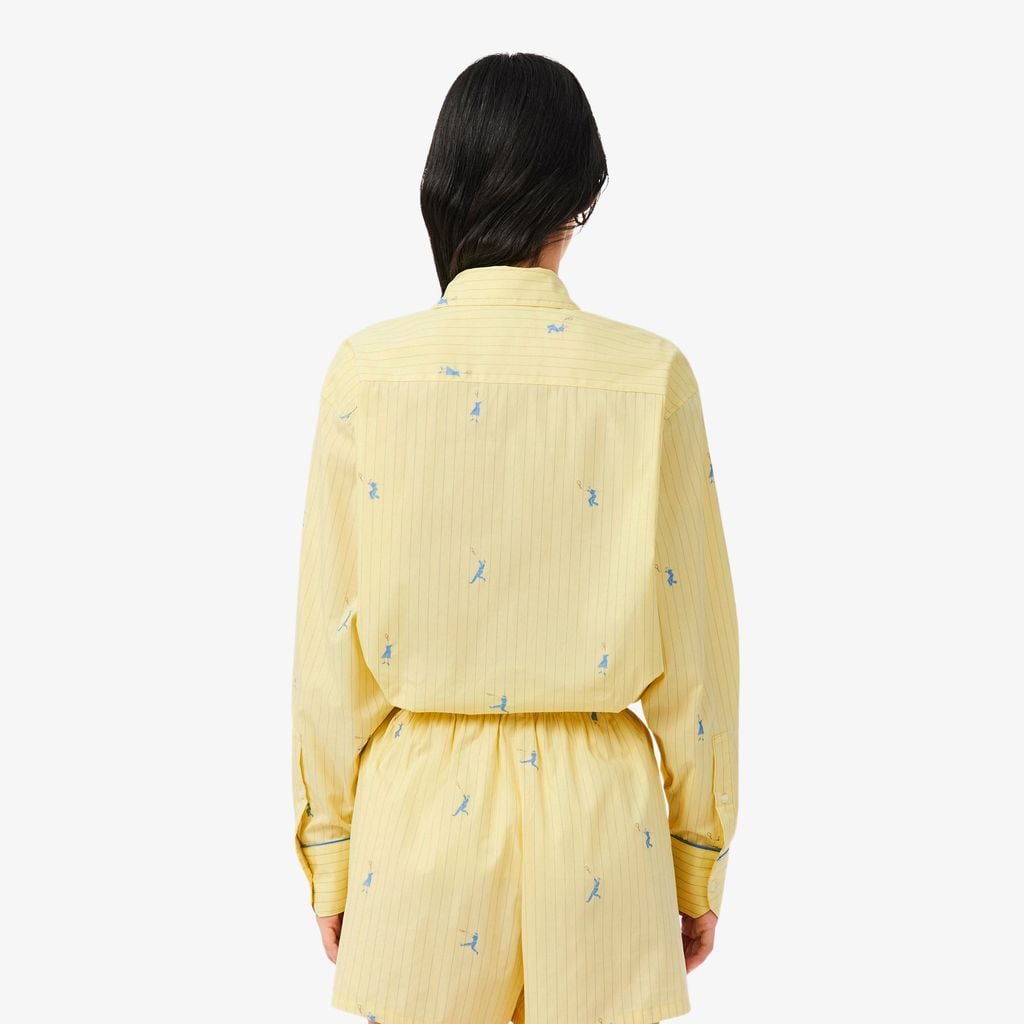 Áo Sơ Mi Lacoste Nữ Dáng Oversize Họa Tiết Dệt Nổi