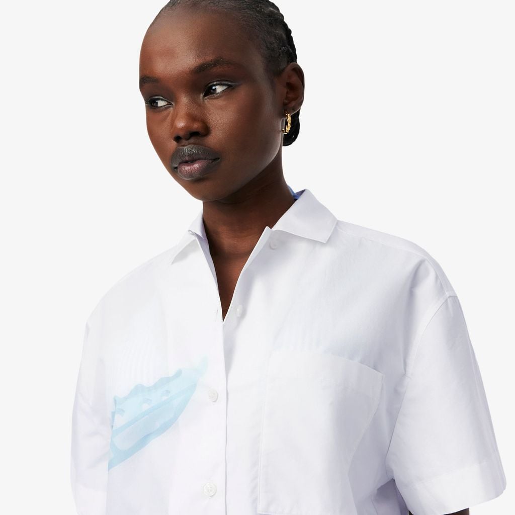Áo Sơ Mi Lacoste Nữ Dáng Oversize Tay Ngắn In Họa Tiết