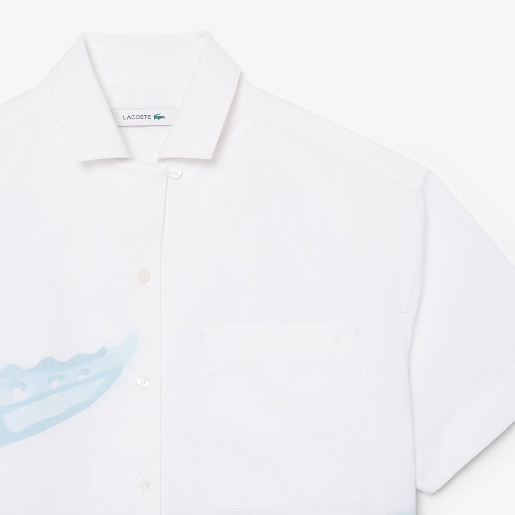 Áo Sơ Mi Lacoste Nữ Dáng Oversize Tay Ngắn In Họa Tiết