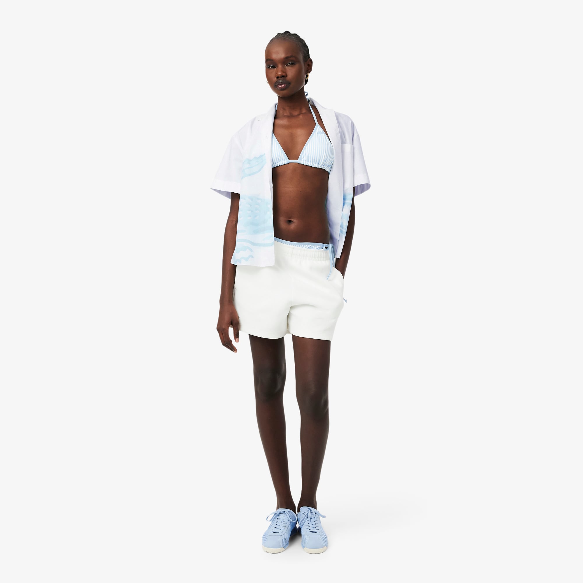 Áo Sơ Mi Lacoste Nữ Dáng Oversize Tay Ngắn In Họa Tiết
