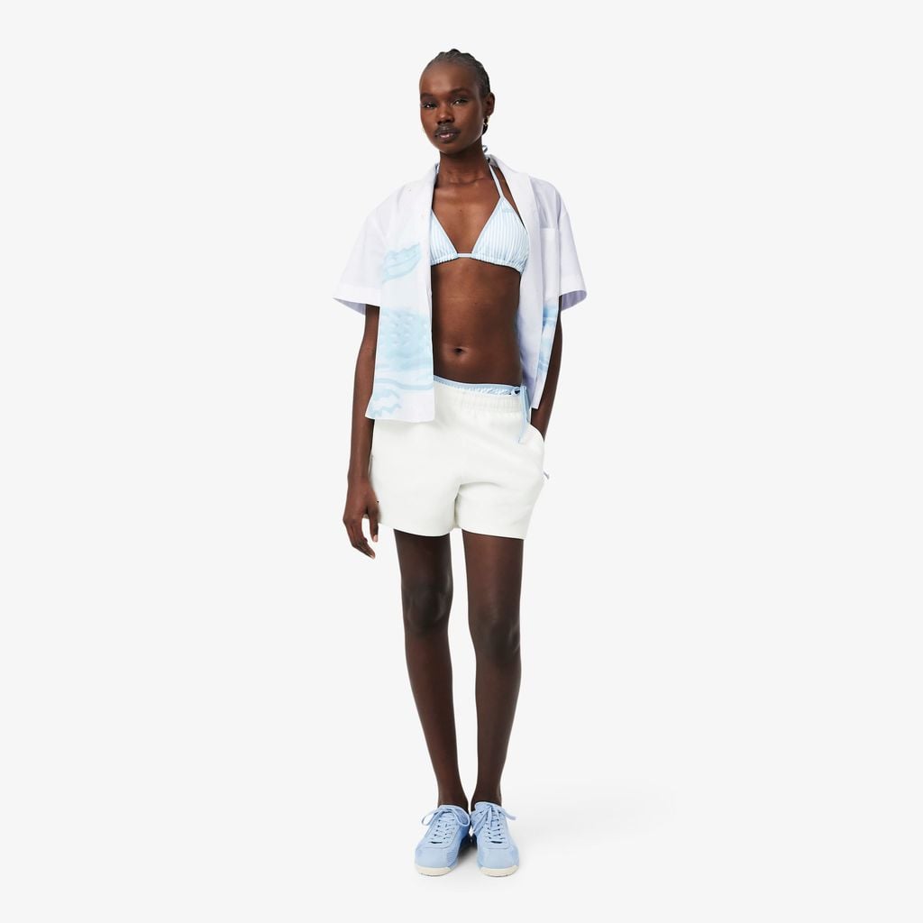 Áo Sơ Mi Lacoste Nữ Dáng Oversize Tay Ngắn In Họa Tiết
