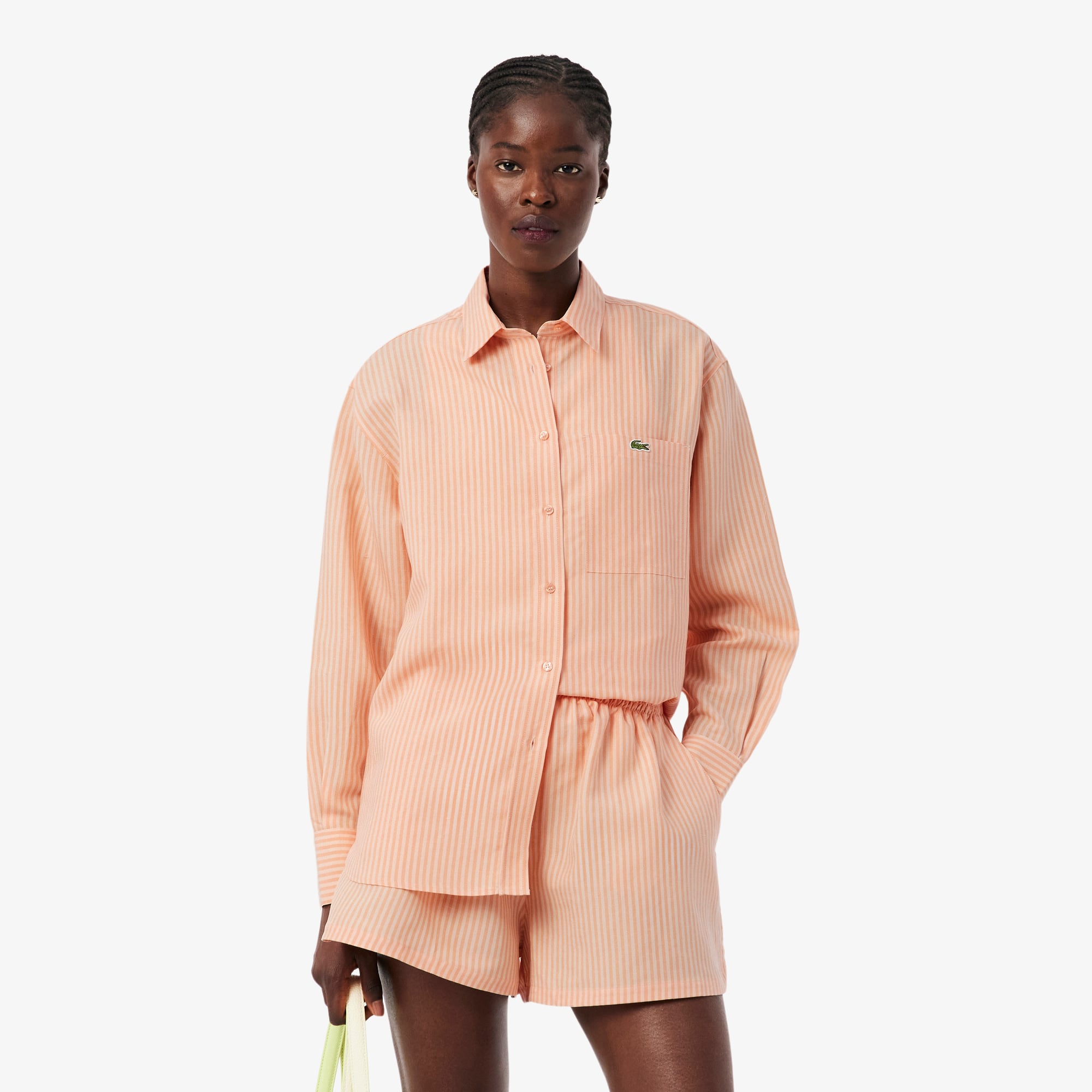 Áo Sơ Mi Lacoste Nữ Dáng Oversize Chất Liệu Pha Linen