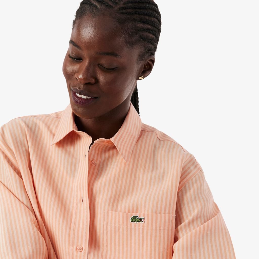 Áo Sơ Mi Lacoste Nữ Dáng Oversize Chất Liệu Pha Linen