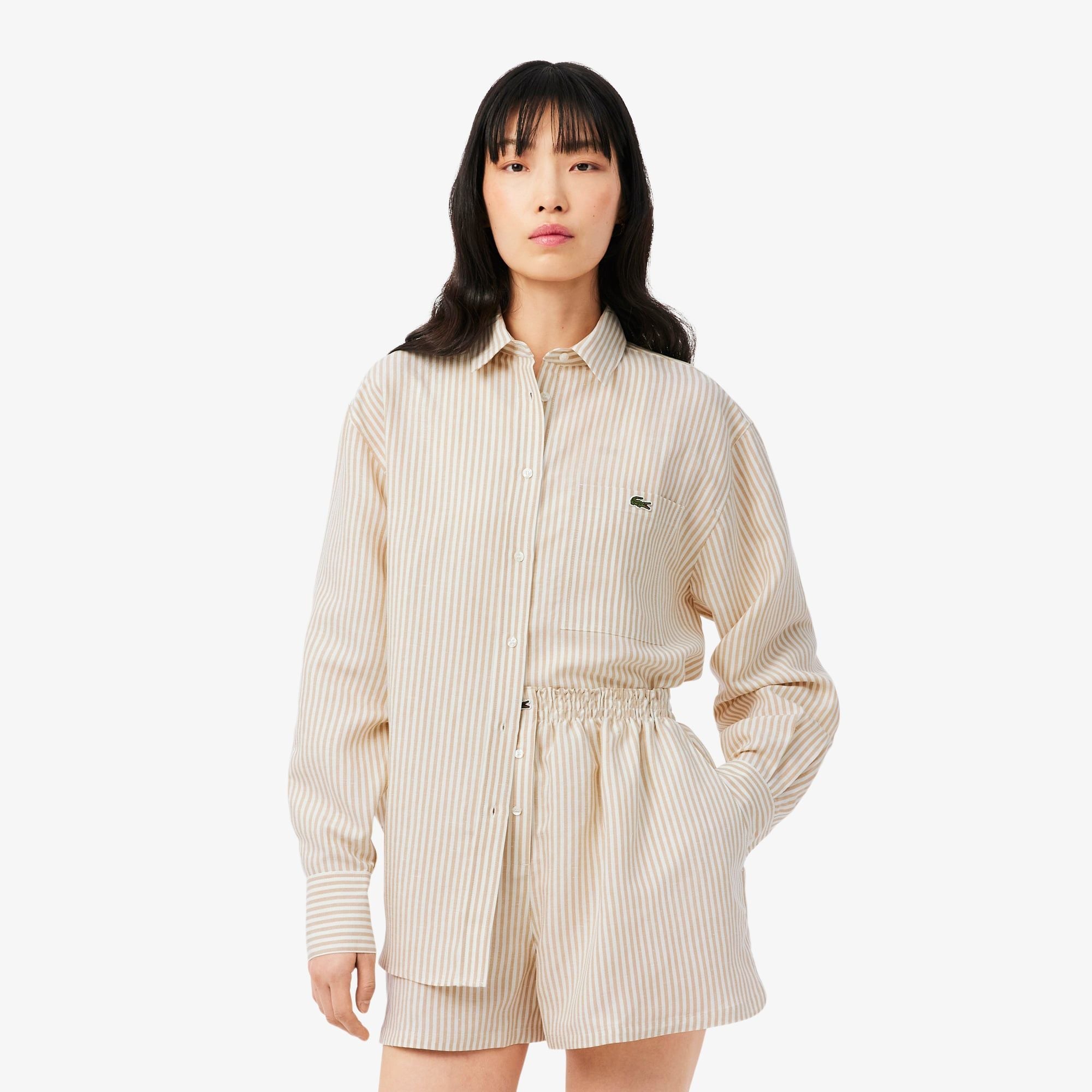 Áo Sơ Mi Lacoste Nữ Dáng Oversize Chất Liệu Pha Linen