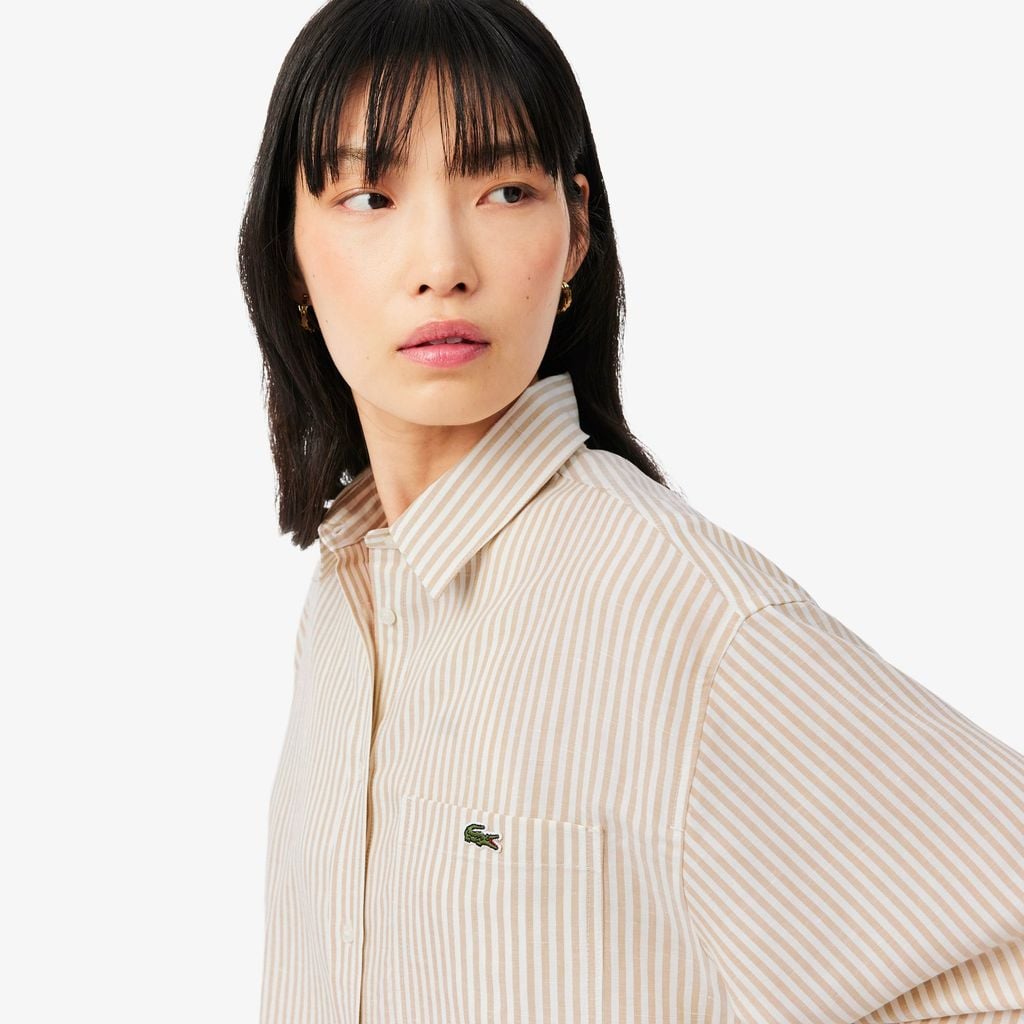 Áo Sơ Mi Lacoste Nữ Dáng Oversize Chất Liệu Pha Linen