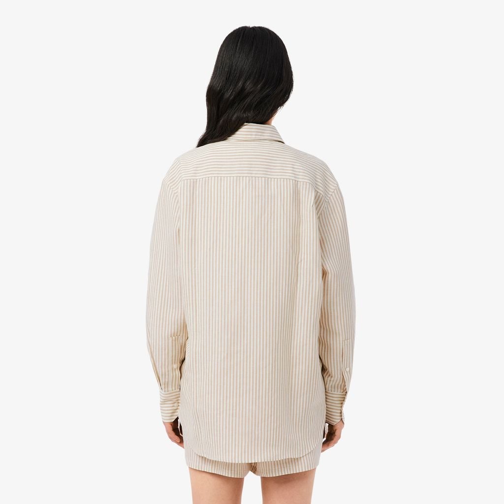 Áo Sơ Mi Lacoste Nữ Dáng Oversize Chất Liệu Pha Linen